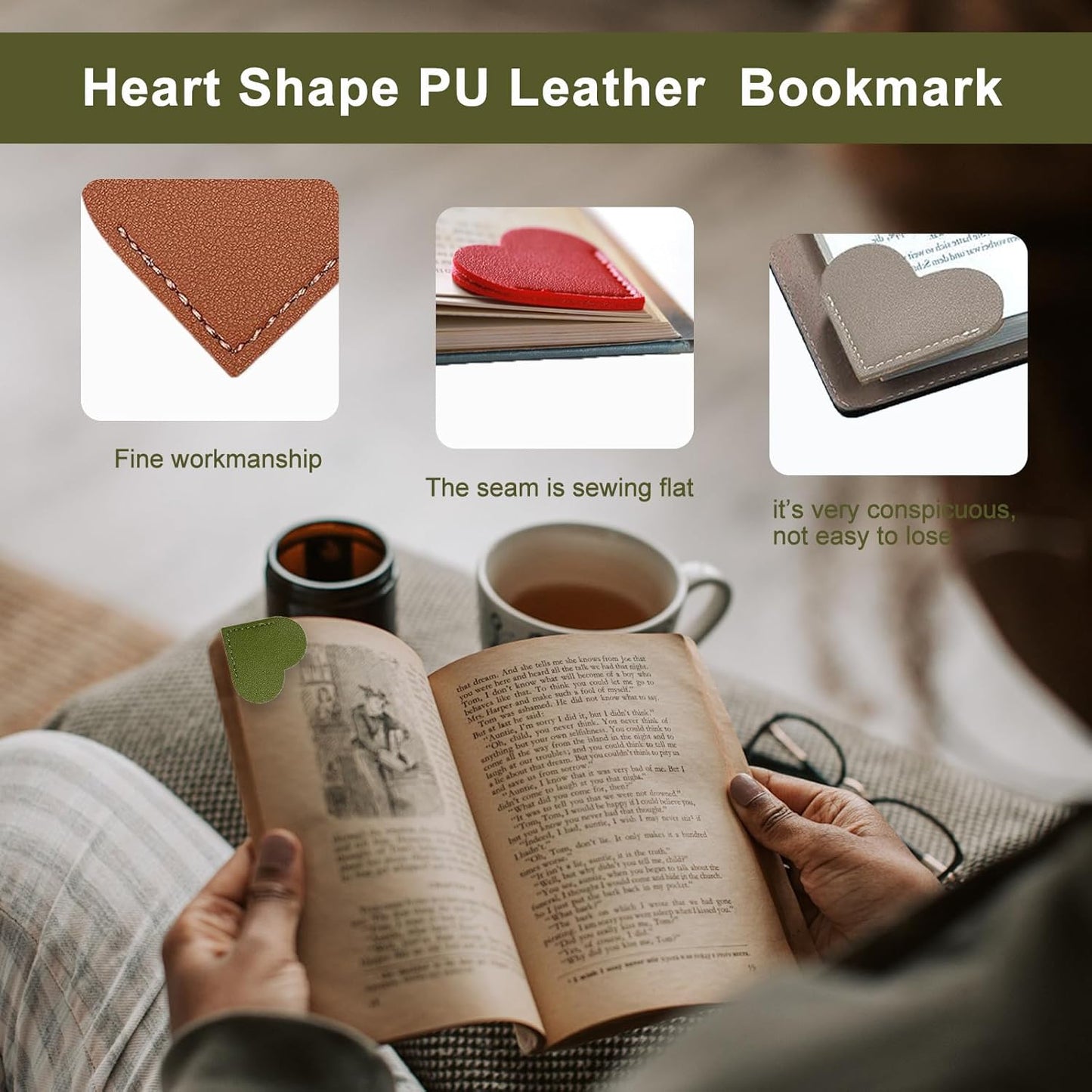 10Pcs Leather Heart Bookmarks for Women Heart Bookmark Page Corner Cute Book Marks for Reading Lovers Reading Accessories for Women Students - Back to School