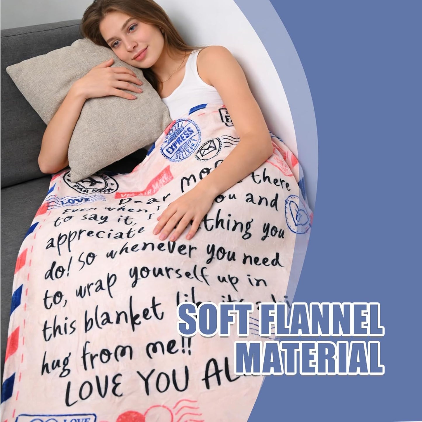 Anxingo 50x60 Inches Cozy Flannel Throw Blanket, Heartfelt Gift for mom Thanksgiving Christmas Birthday Gift, Soft Flannel in Ivory White, Ideal for Mom, Grandma, Wife on Any Special Occasion