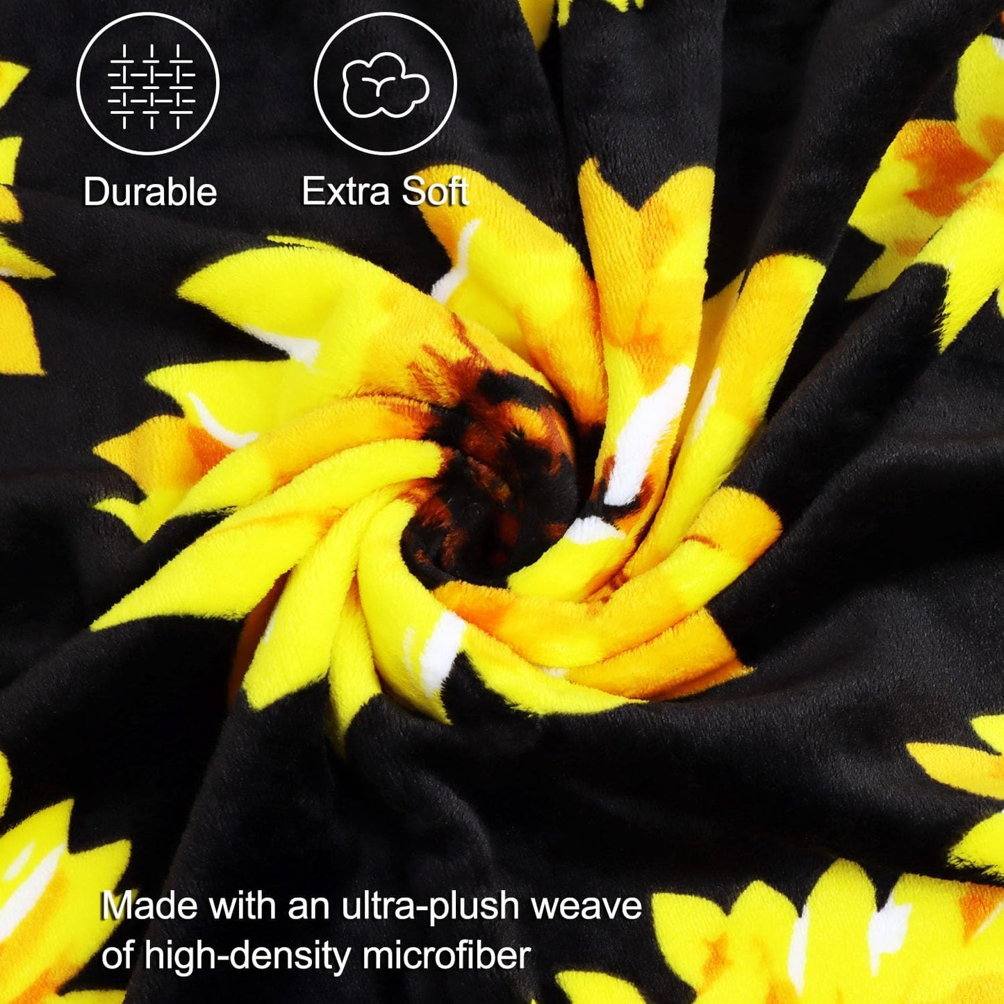 HommomH Sunflower Blanket, 60"x80" Double Sided Print Soft Warm Reversible Throw Blanket for Women Girls Birthday, Black