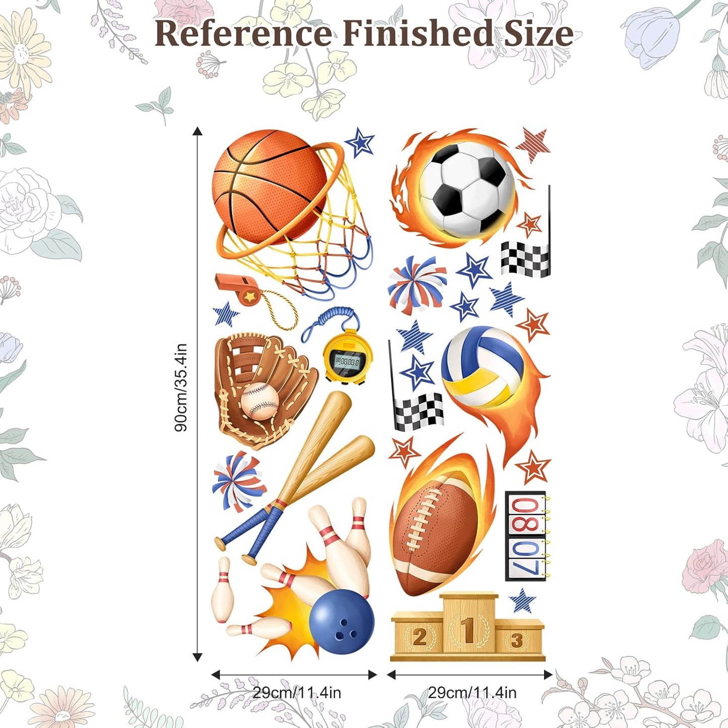 3D Sports Wall Decals, Basketball Soccer Football Wall Stickers Ball Games Peel and Stick Decal Self Adhesive Sticker for Boys Nursery Kids Room Home Decor