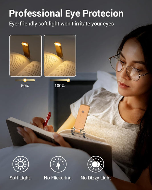 DEWENWILS USB Rechargeable Book Reading Light, LED Clip on Booklight Flexible Reading Lights in Bed, Car at Night, Warm White, Brightness Adjustable, Perfect for Bookworms, Kids (Peach Fuzz)