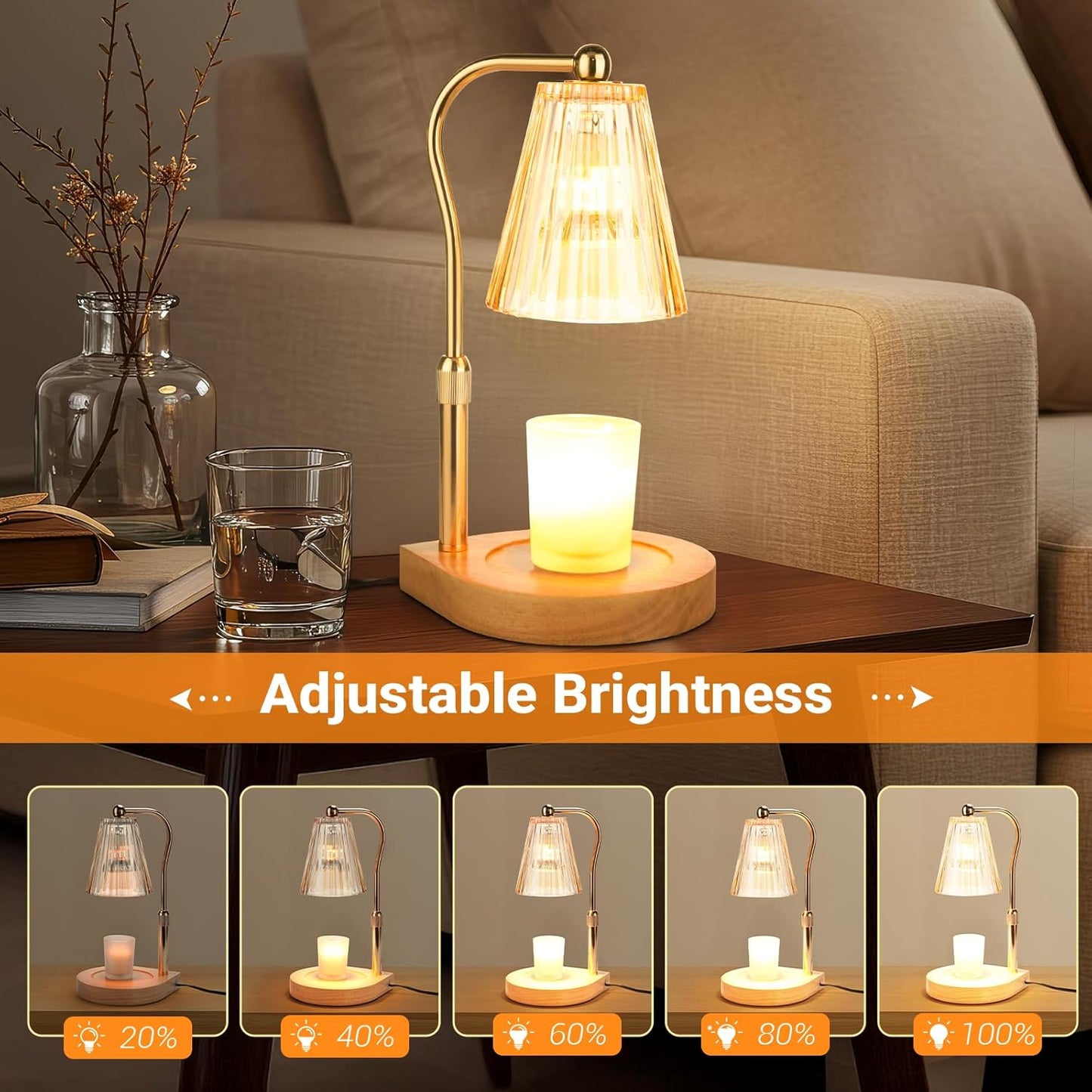 Candle Warmer Lamp with Timer Dimmer Adjustable Height, Gift for Women Mom, House Warming New Home Cozy Decor, Wax Melt Warmer for Jar Candles with 2 Bulbs