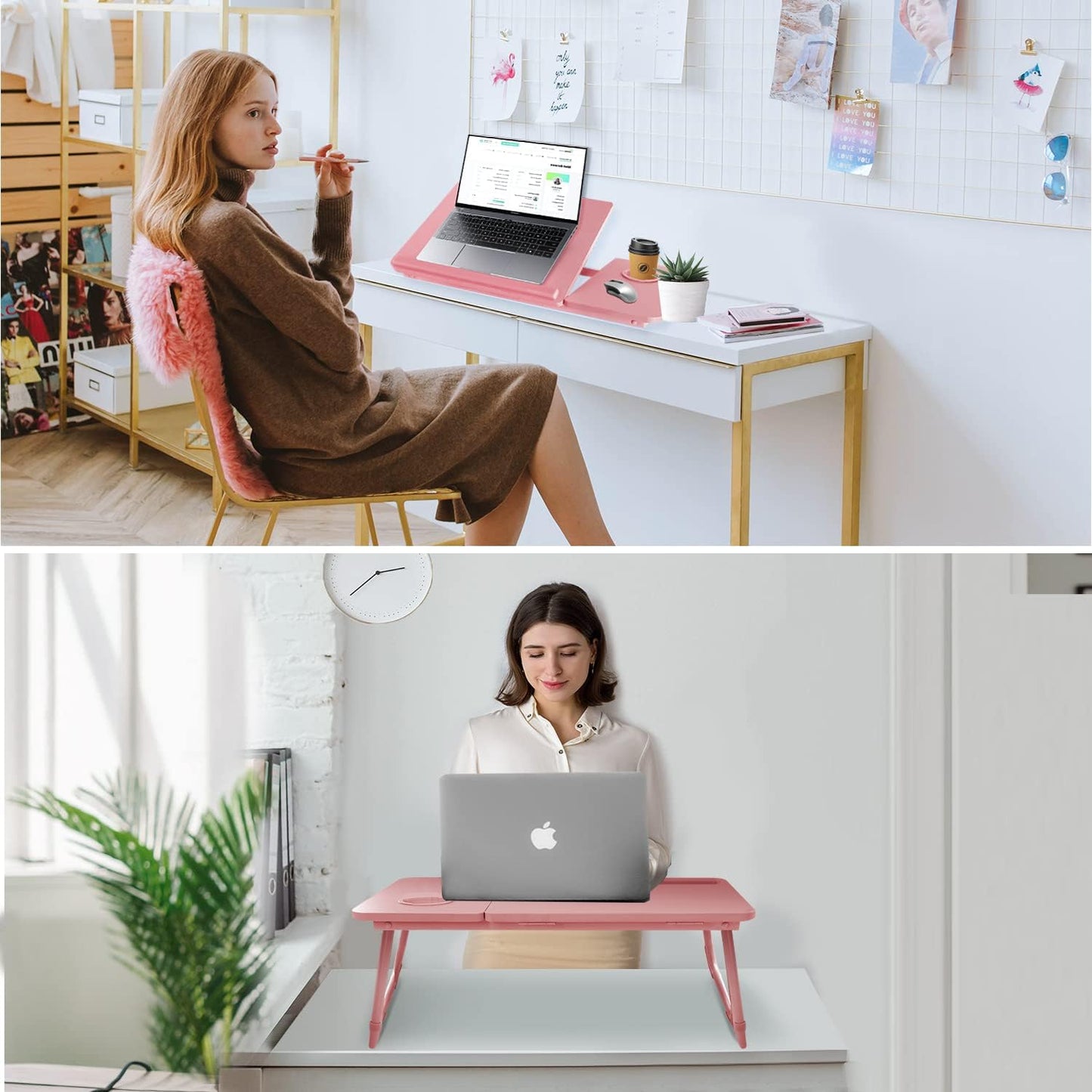 Laptop Desk for Bed Couch, Portable Lap Desk for Laptops, Bed Table for Laptops, Foldable Laptop Stand for Beds, Bed Desk for Writing (Candy Pink)