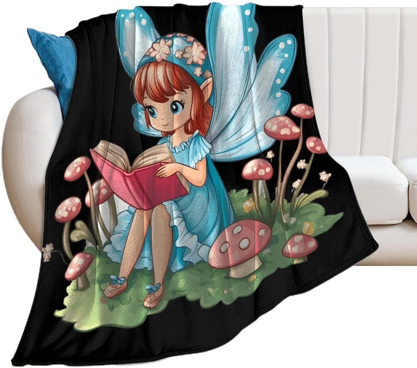 Fairy Mushroom Reading Flannel Blanket Cozy Fuzzy Plush Throw Blankets for Couch Bed 50"*60"（130 * 150cm）
