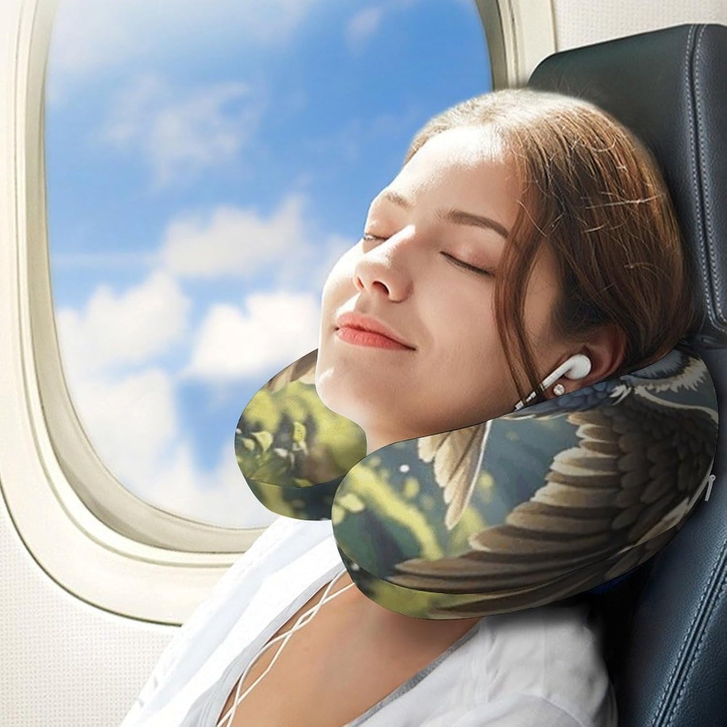 Anime Owl Neck Pillow Memory Foam U Shaped Pillows Portable Pillows for Shoulder Travel Head Support Pillow with Concealed Zipper for Airplane Car Home Office