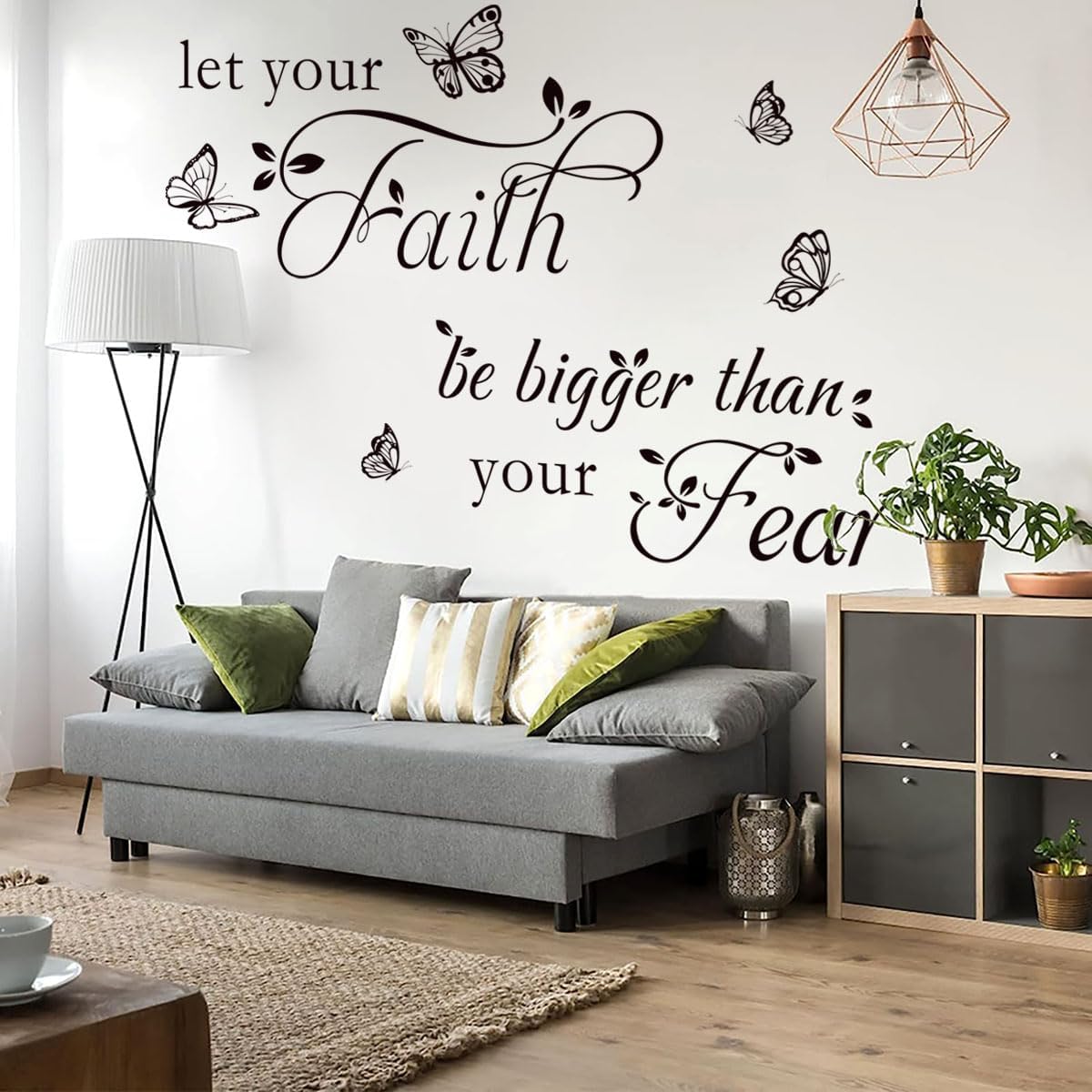Inspirational Wall Decal Sticker Quotes Vinyl Wall Stickers Let Your Faith Be Bigger Than Your Fear Motivational Saying Positive Quote Handwriting Art Letters Home Decor
