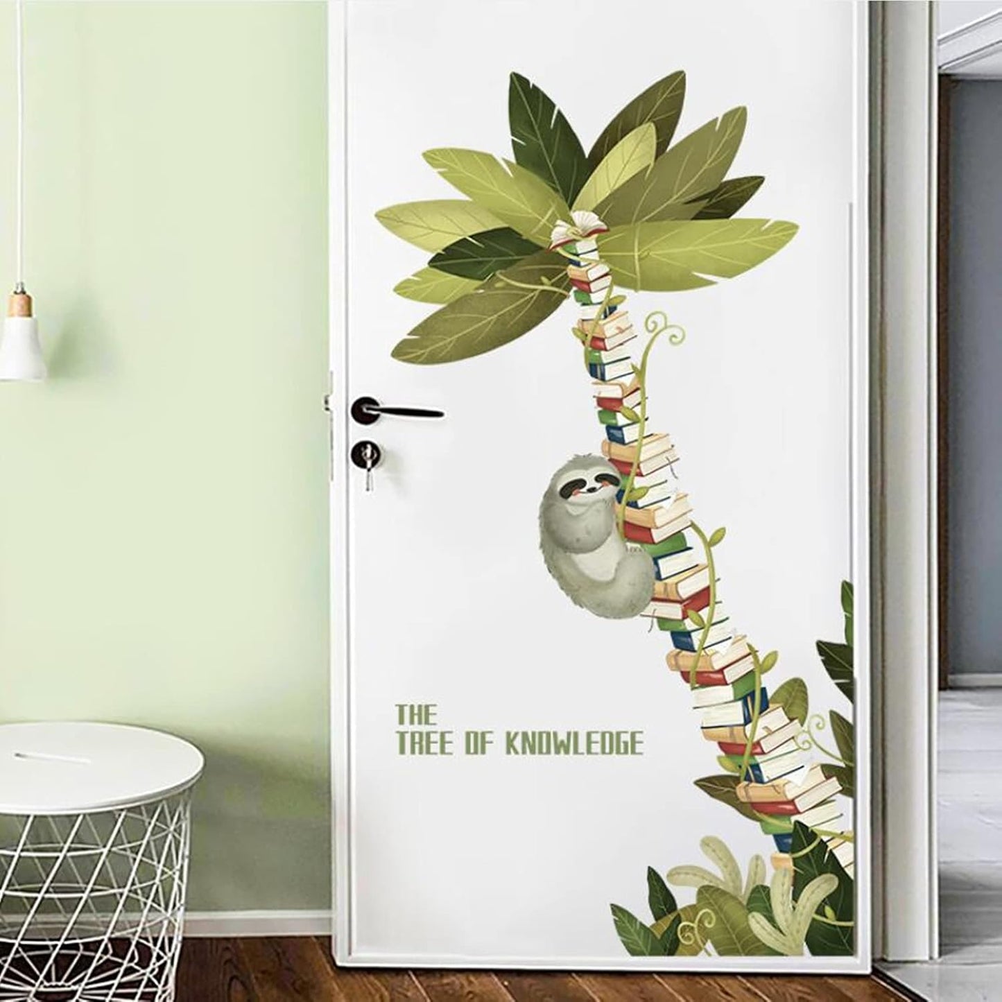 ROFARSO Large Tree Sloth Books Vinyl Wall Stickers Removable PVC Wall Decals Art Decorations Decor for School Library Bedroom Living Room Murals