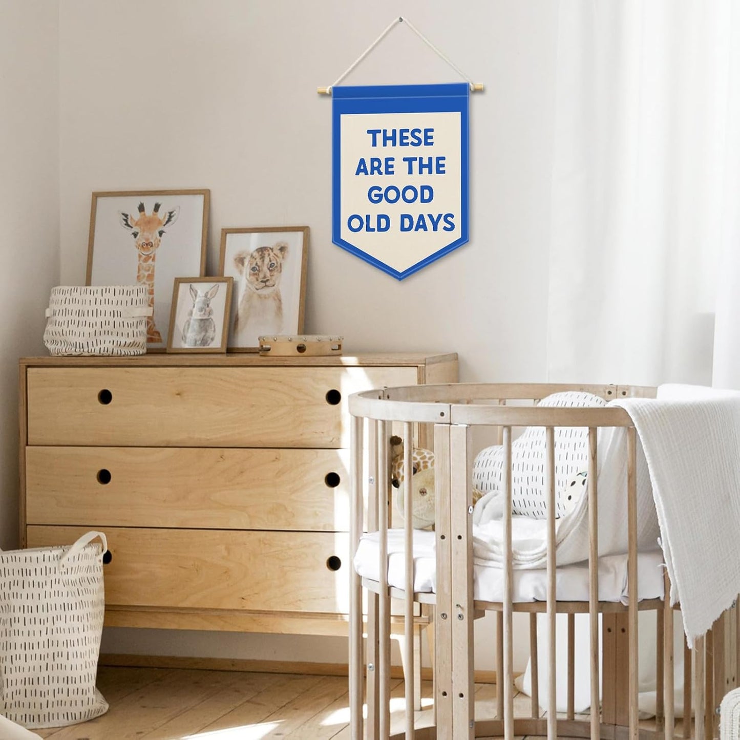 These Are the Good Old Days Boys Kids Room Decor, Playroom Banner Canvas, Nursery Trendy Blue Wall Hanging Frame Decor Art Pennant Flag for Toddler Living Room Preschool Dorm 11x15in