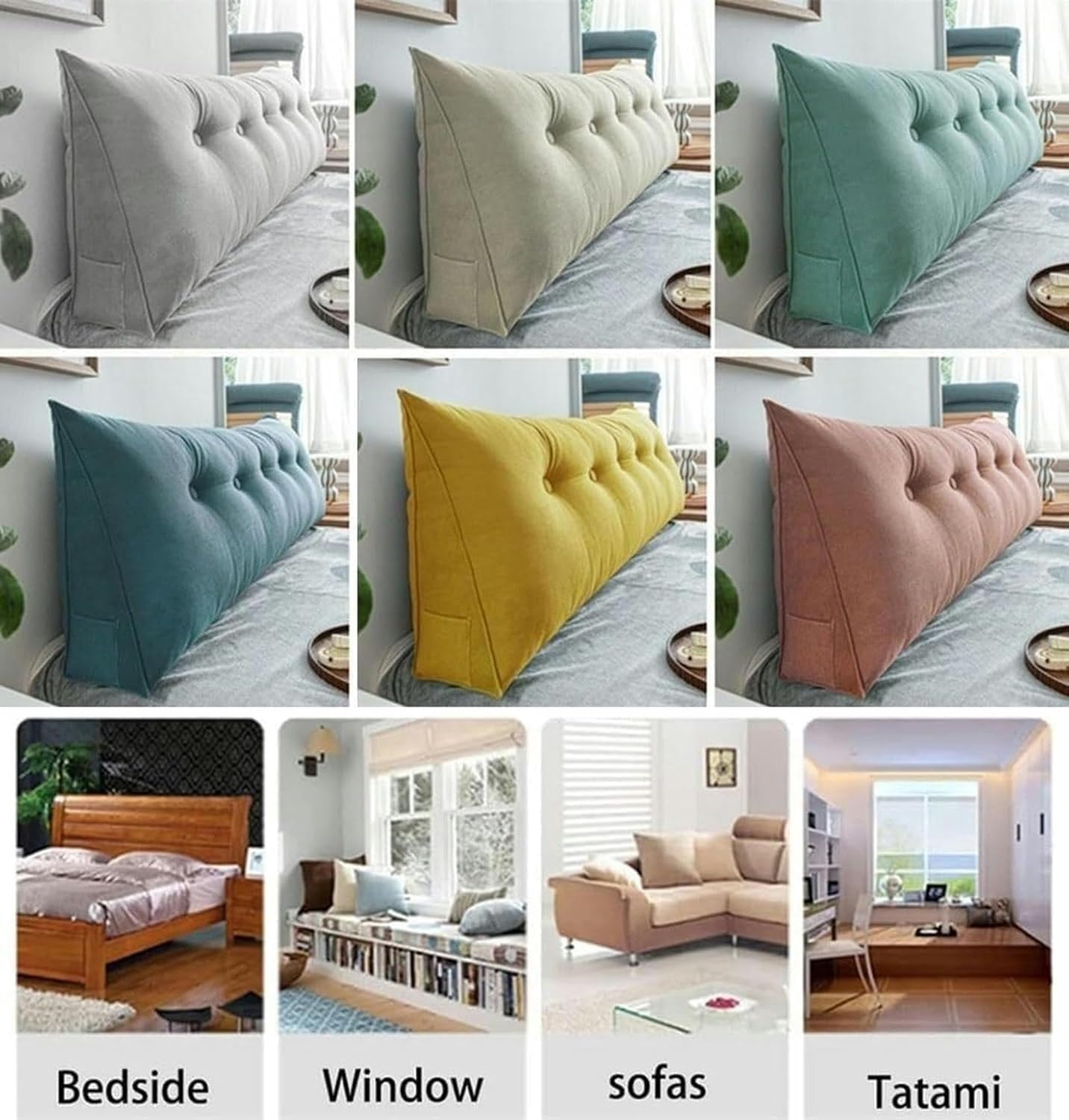 Triangular Headboard Pillow, Sofa Bed/Sofa Queen Reading Pillow, Bed Side Cushion, Large Back Lumbar Pillow with Removable Dimple, Triangular Sit Up Support Positioner with Pockets, Light Gray