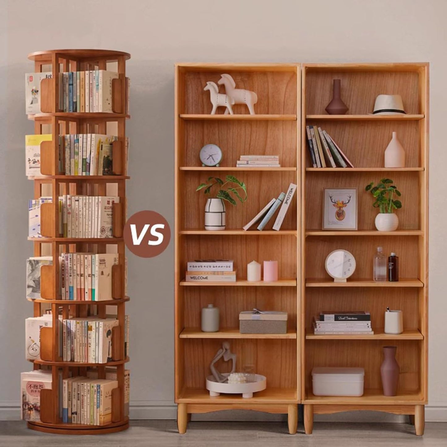 Rotating Bookcase, Multi-Layer Solid Wood Bookshelf, 360 Degree Design, Holds 300+ Books, Ideal for Home & Children's Rooms, Floor-to-Ceiling Storage Solution