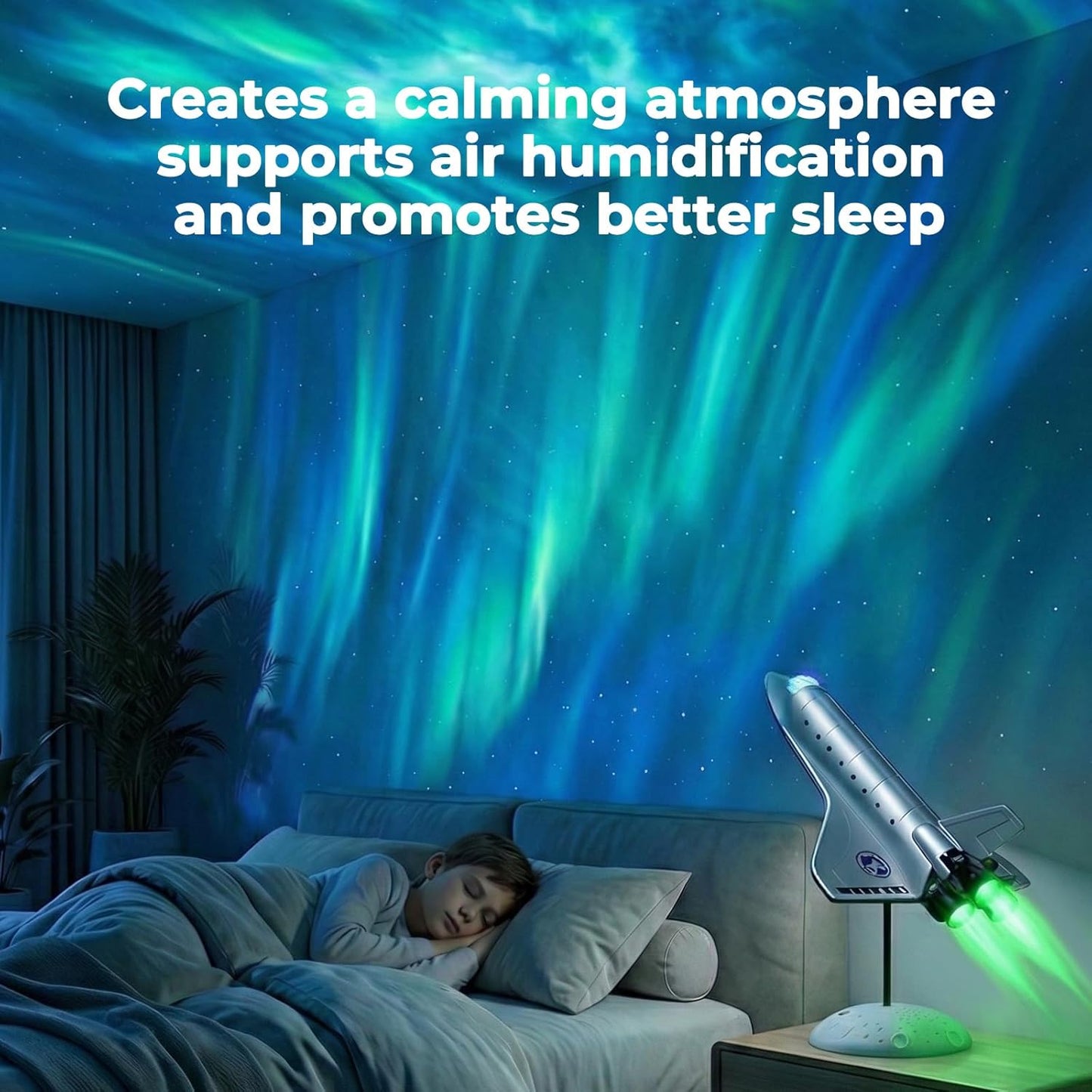 Space Shuttle Projector Lamp, Dynamic Nebula Light, Galaxy Night Light with Colorful Tail Jet Flame & Multiple Scene Sound Effects, Metallic Texture for Bedroom, Birthday Kids and Adults