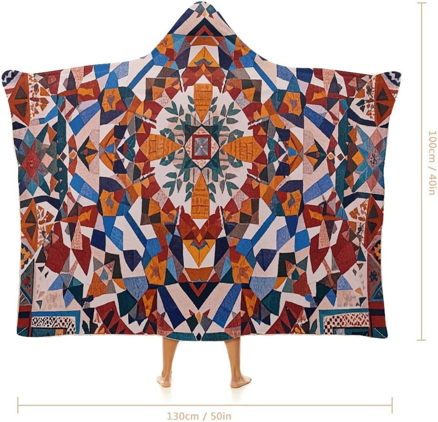Patchwork Moroccan Wearable Blanket Hoodie for Women Men Oversized Soft Fleece Blanket Sweatshirt Cozy Poncho-