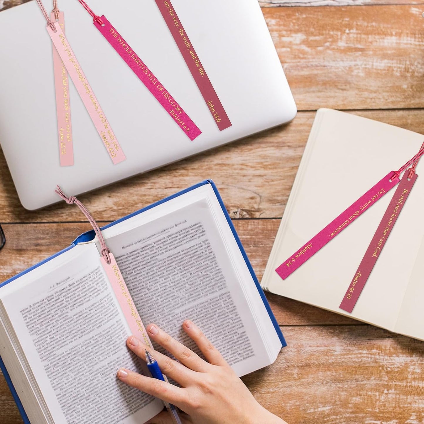 10 Pcs Christian Bookmarks for Women Leather Bookmarks Handmade Bible Christian Gifts for Women Book Lovers Readers Church Book Club(Rose Red)