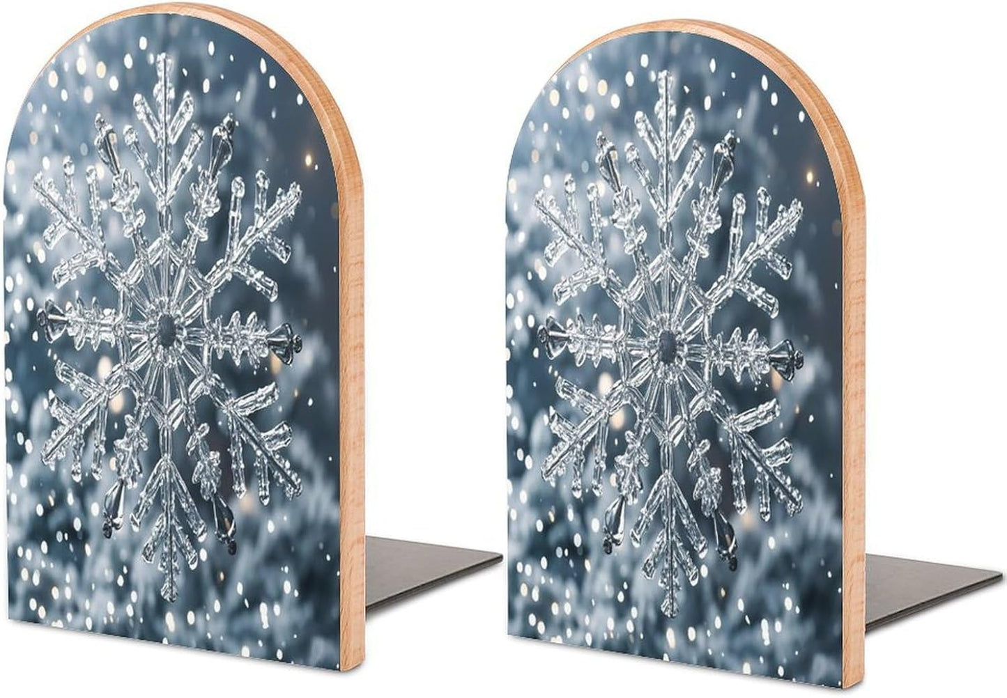 Transparent Snowflake Bookends 1 Pair Heavy Duty Book Ends for Shelves Non-Skid Bookend Supports Wooden Book Holders with Metal Base Desk Organizers Books Storage to Hold Books
