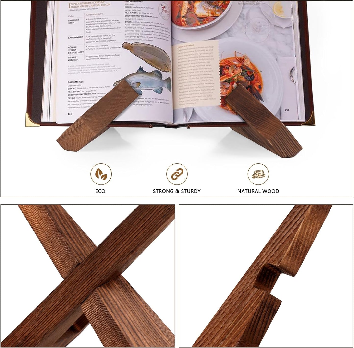 2 Packs Wood Cookbook Stands & Recipe Holders for Kitchen,7 inch Height Recipe Holders Display Stand Rustic Style, Brown, Box Package