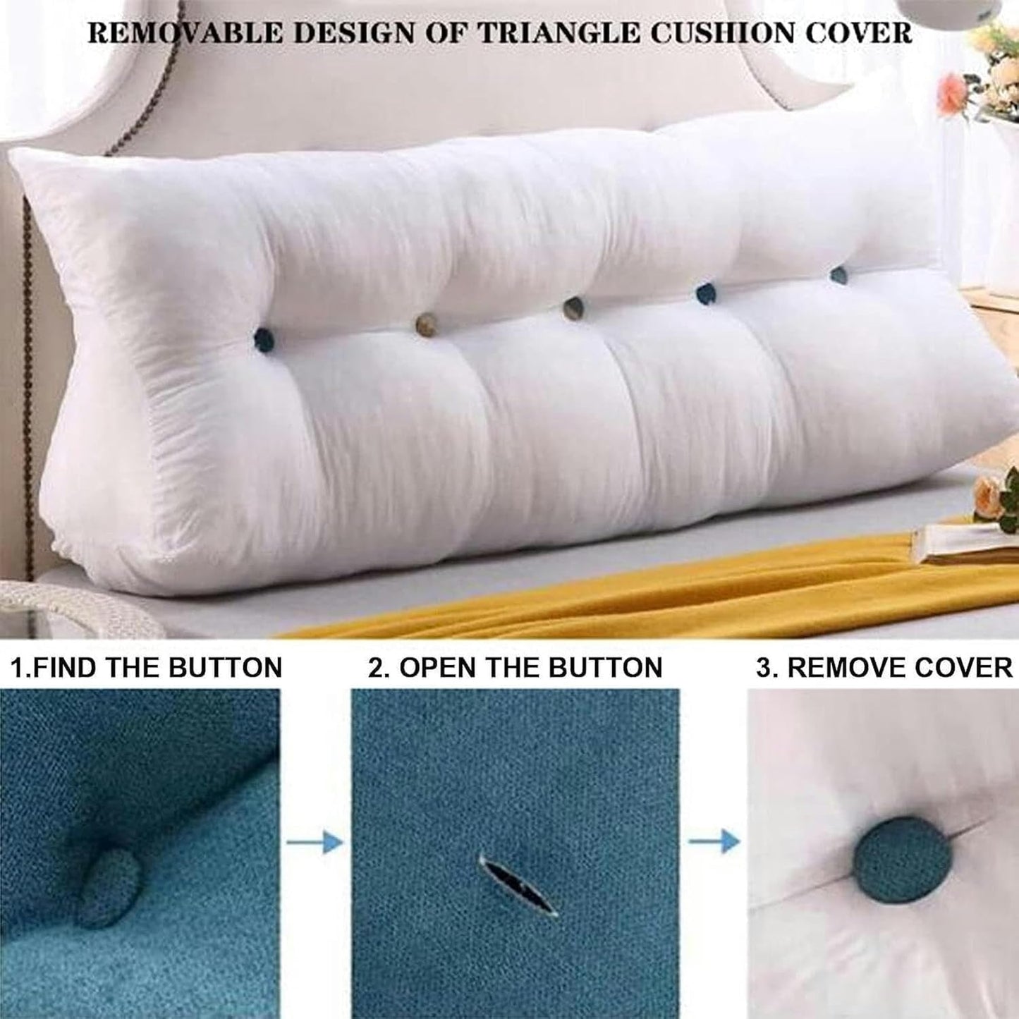 Triangular Headboard Wedge Pillow Triangular Headboard Backrest Cushion, Headboard Reading Backrest, Sofa Bed Upholstered Double Tatami Pillow with Removable Pillowcase