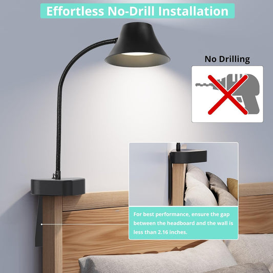 TONYFUL Bed Light for Headboard, Eye Care Reading Lamp, No Drilling Bed Light, 5 Colors & 10 Brightness Book Light with Flexible Gooseneck, Top Ambient Lighting for Bedroom, Desk, Living Room Sofa