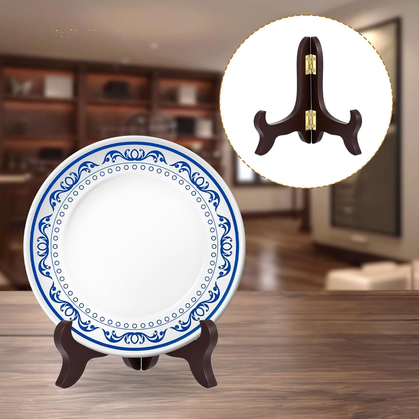 Vin Beauty 2 Pcs 4 Inch Wooden Display Stand Easel Plate Holder Brown Displays Picture Frames Photo Holder Stands Folding Stand Desktop ornaments and Artwork Display Stands Easels Dish Rack Holders