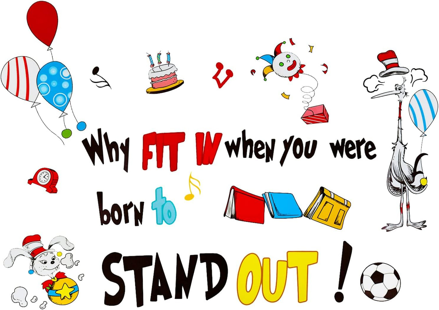Maydahui Why Fit in When You were Born to Stand Out Wall Decal Dr Seuss Quote Wall Vinyl Sticker (21.2 x 30.6 Inch) Peel Stick Removable Kids Room Art Mural Decor for Baby Bedroom Nursery Classroom