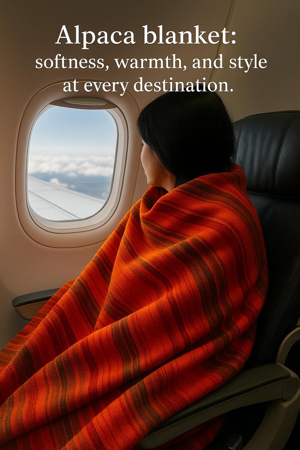 Alpaca Wool Blanket – Naturally Warm and Ultra-Soft Comfort – 65 x 48 - Breathable and Hypoallergenic – Non-Itchy Alpaca Blanket, Handwoven, Cozy Feel and Beautiful Natural Texture(Orange)