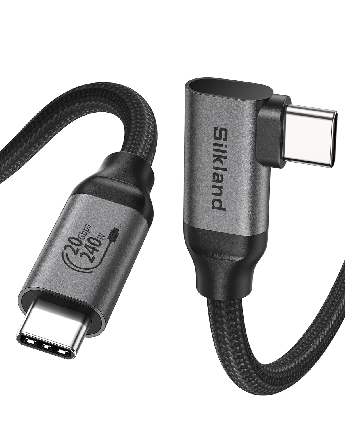 Silkland USB C Monitor Cable Right Angle 5FT, 8K@30Hz 5K/4K@60Hz Display, 20Gbps Data Transfer, 90 Degree USB C 3.2 Gen 2x2 Video Cable, 240W Charging for iPhone 17, MacBook, Portable Monitor, Carplay