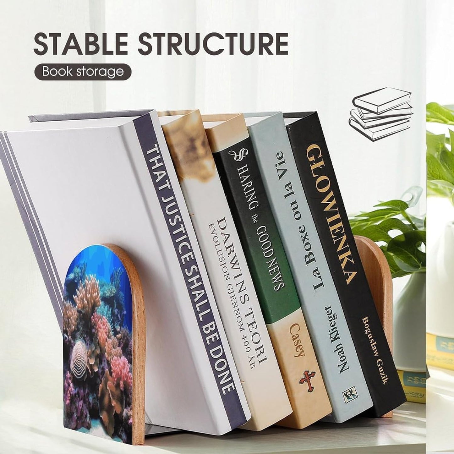Underwater World Coral Bookends 1 Pair Heavy Duty Book Ends for Shelves Non-Skid Bookend Supports Wooden Book Holders with Metal Base Desk Organizers Books Storage to Hold Books