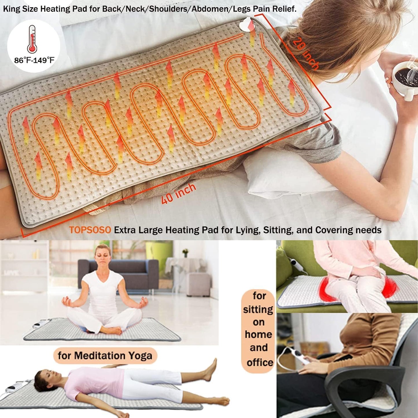 Heated Throw Blanket - 20"x40" Extra Large Heating Pad for Back Pain & Cramps Relief, 10 Heat Modes & 3 Timer Settings, Machine Washable, Electric Throw, Gifts for Her or Him
