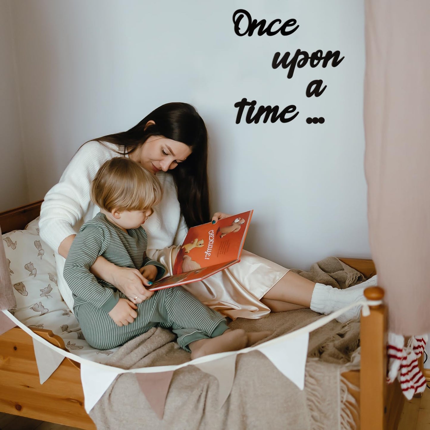 Once Upon a Time Sign Nursery Decor Black Once Upon a Time Wood Sign Wall Decor for Reading Corner Kids Room Family Bookshelf Home Décor Birthday Present DIY Decoration (Black, Medium)