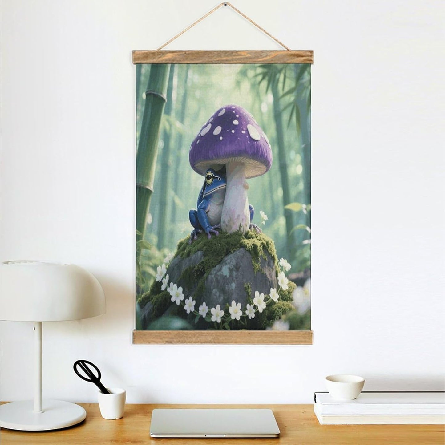 VstaDank Frog Mushroom Aesthetic Linen Hanging Painting Vintage Canvas Wall Art Poster Reading Nook Corner Decor Retro Wall Decor Prints for Library Reading Room Home 13.2 X 20.47 Inch