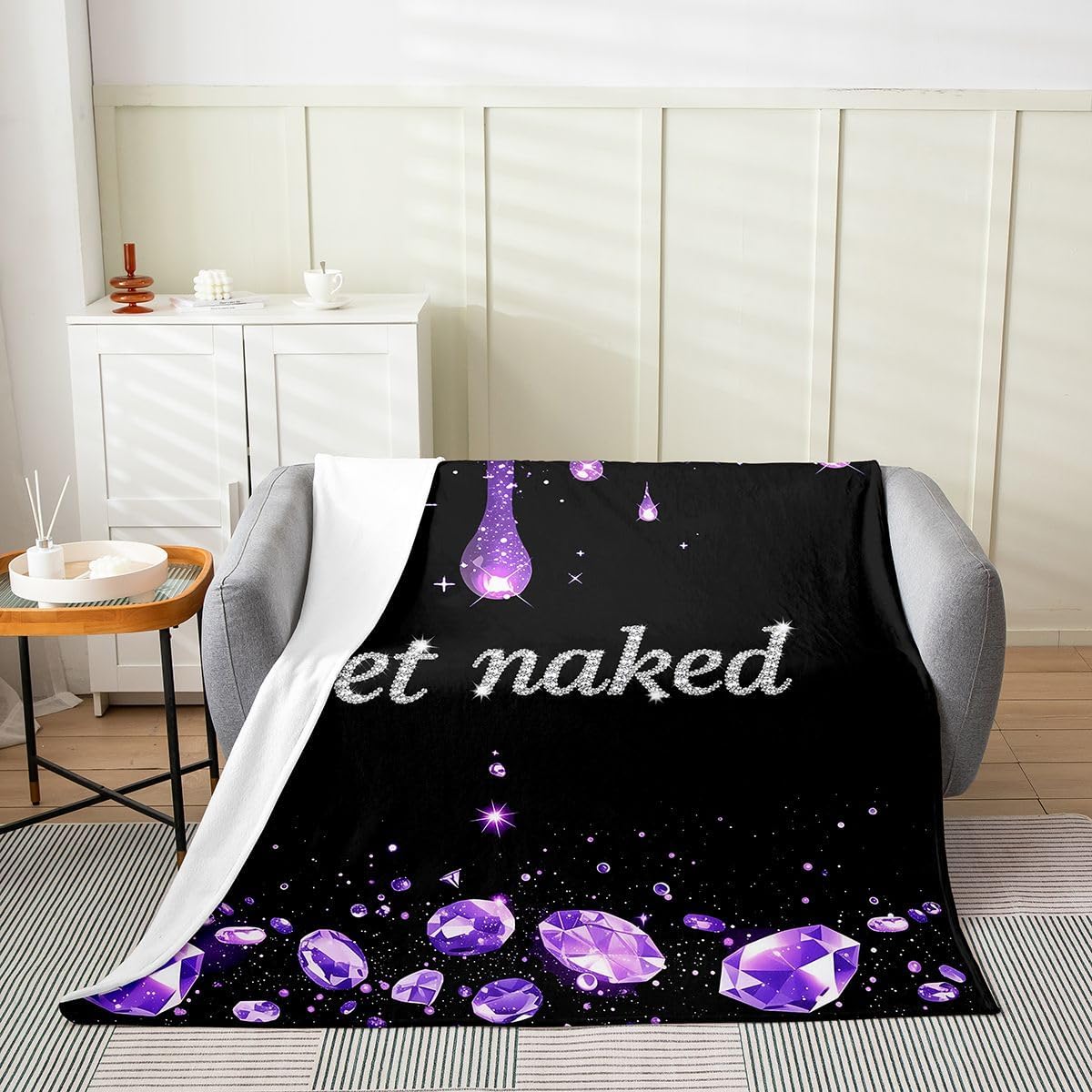 Purple Glitter Super Soft Flannel Blanket,Get Naked Themed Fleece Throw Blankets for Couch Bed,Luxury Sparkling Diamond Couch Throw Bed Warm Cozy Decorative Blanket Baby 30"x40"