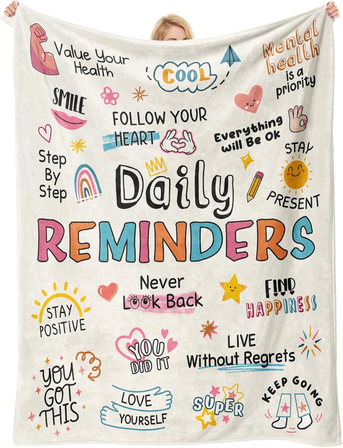 Inspirational Blanket Gifts for Women - Daily Reminders with Positive Affirmations, Encouragement Christmas Birthday Self Care Gifts for Women Sister Best Friend Coworker, 60"X50" Soft Cozy Throw