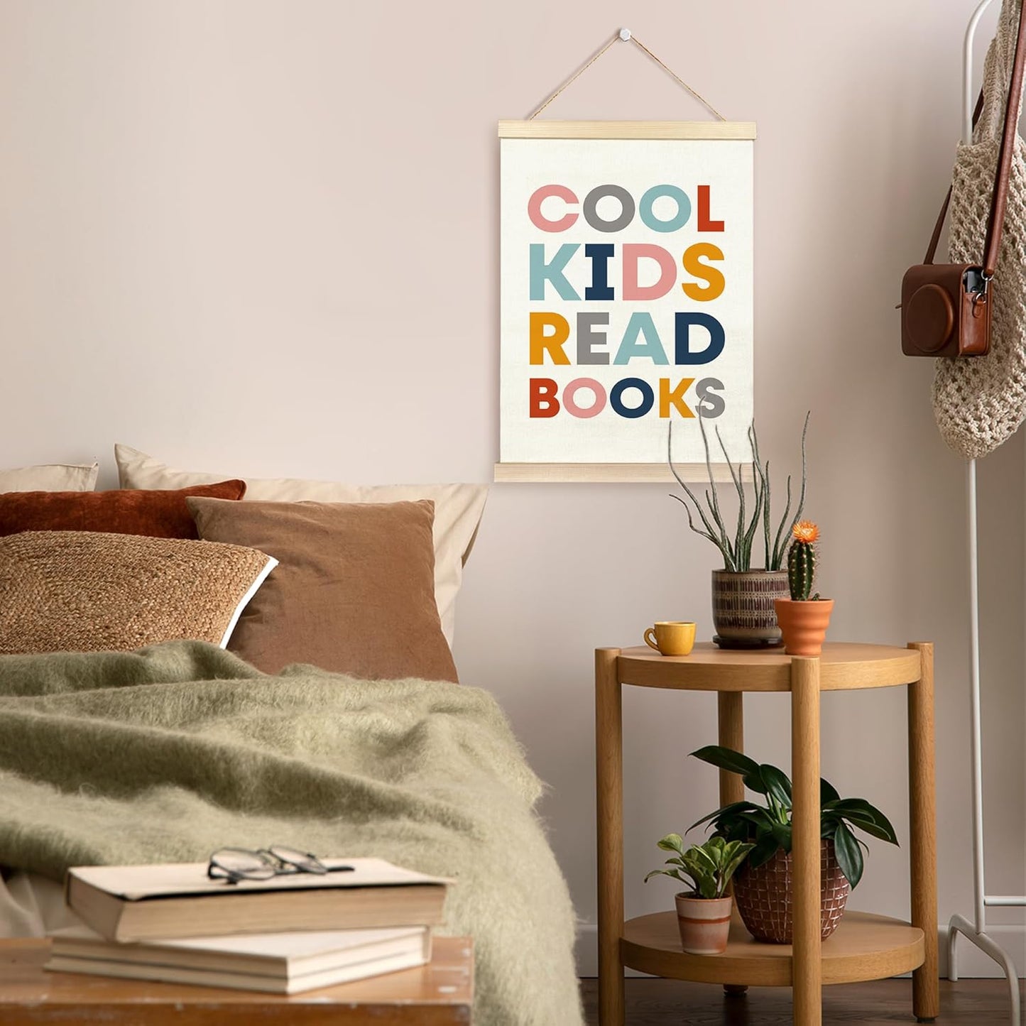 TAEDIN Cool Kids Read Books Poster Hanger Frame, Baby Boys Girls Wooden Canvas Artwork Print Hanging Sign Inspirational Book Lovers for Nursery Reading Corner Homeschool Classroom Home Decor 12X16