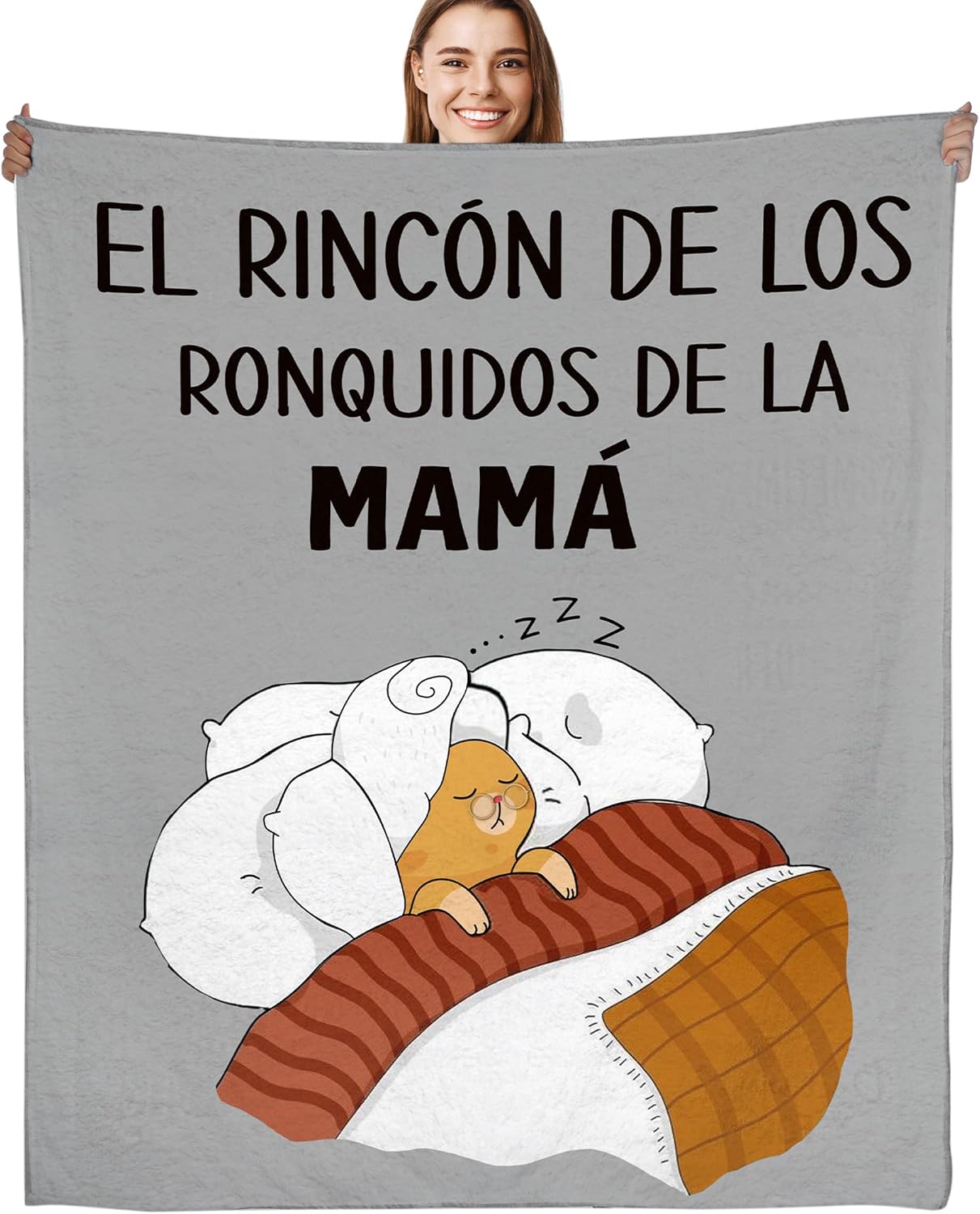 Mama Gifts Throw Blanket in Spanish, Funny Saying Cute Print Soft Cozy Grey Flannel Blanket 50x60, Gift for Mom, Home Decor for Bed Sofa