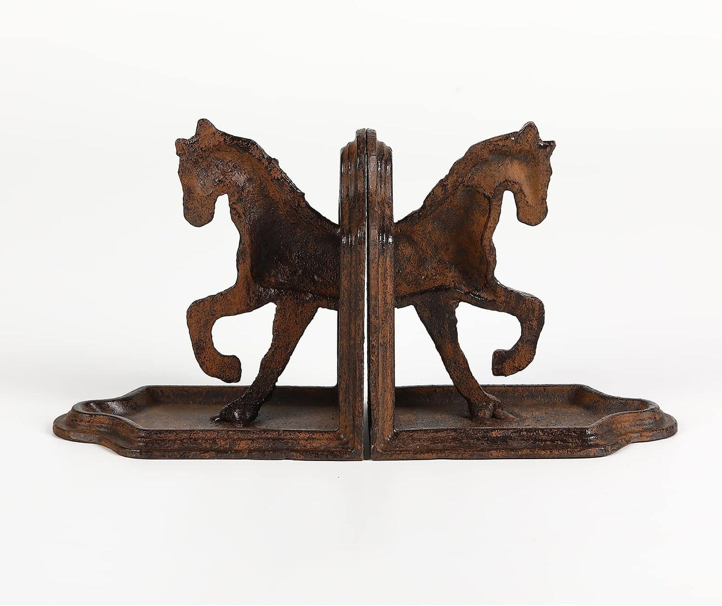 Jemeni 2 Pack Farmhouse Galloping Horse Bookends, Horse Bookends, Rusty Finish