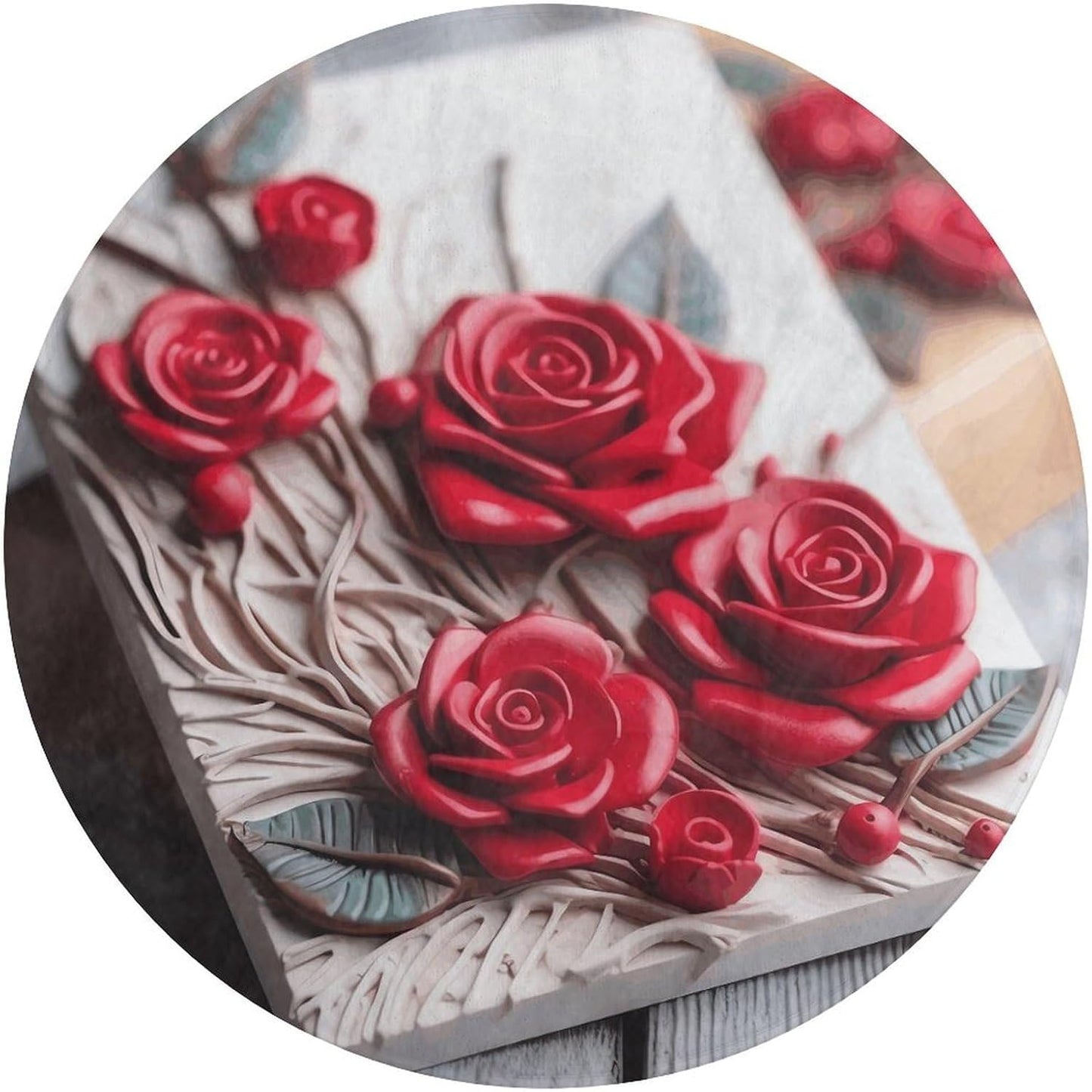 Roses on Wooden Board Circle Rug Retro Luxury Coral Velvet Floor Mat Non Slip Soft Indoor Floor Carpet Comfy Thickened Area Rugs Modern Aesthetic Minimalist Carpets for Home Decor