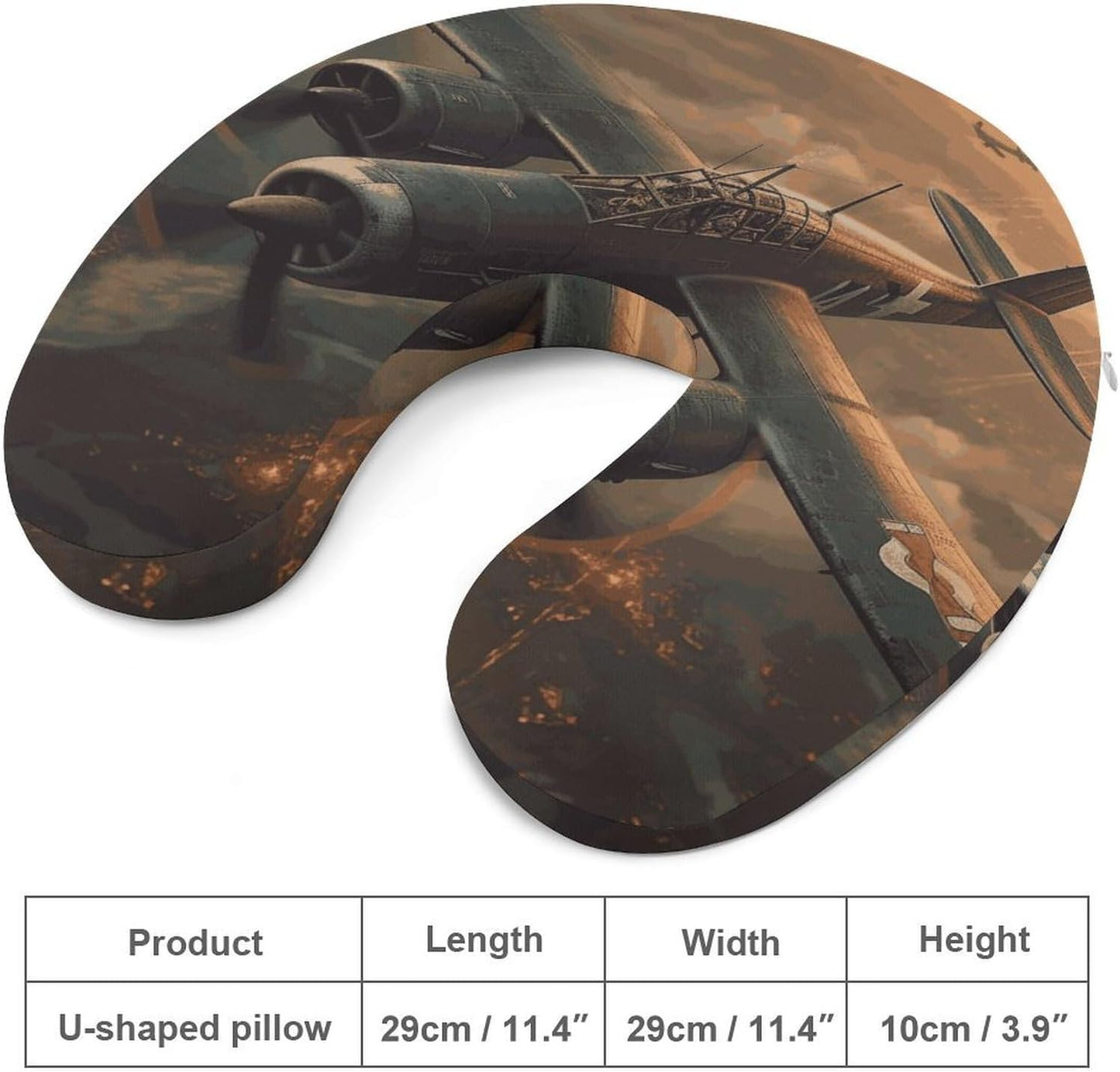 World War Aircraft Neck Pillow Memory Foam U Shaped Pillows Portable Pillows for Shoulder Travel Head Support Pillow with Concealed Zipper for Airplane Car Home Office