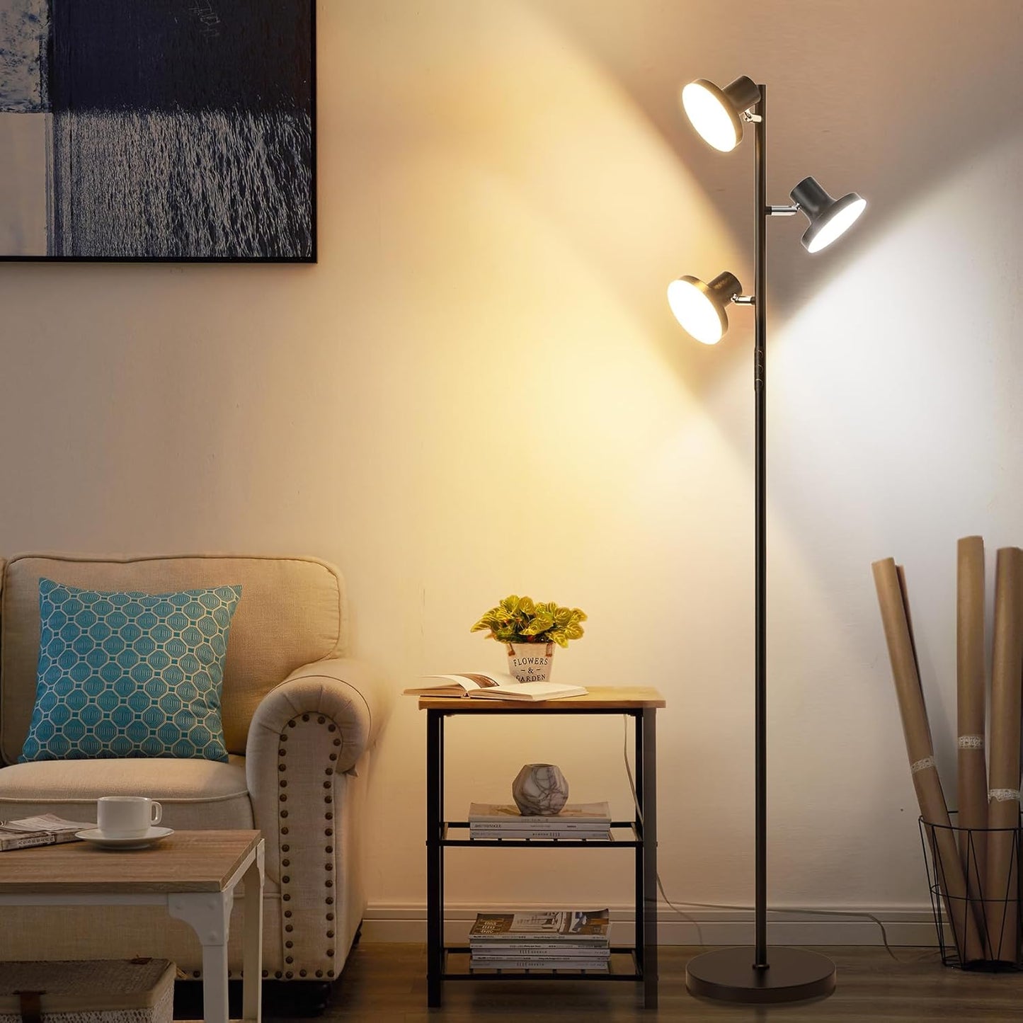 36W LED Tree Floor Lamp, Modern Dimmable Standing Lamp with Remote & Touch Control, 4 Color Temperatures, 3 Rotatable LED Light Floor Lamps for Living Room, Bedroom, Office