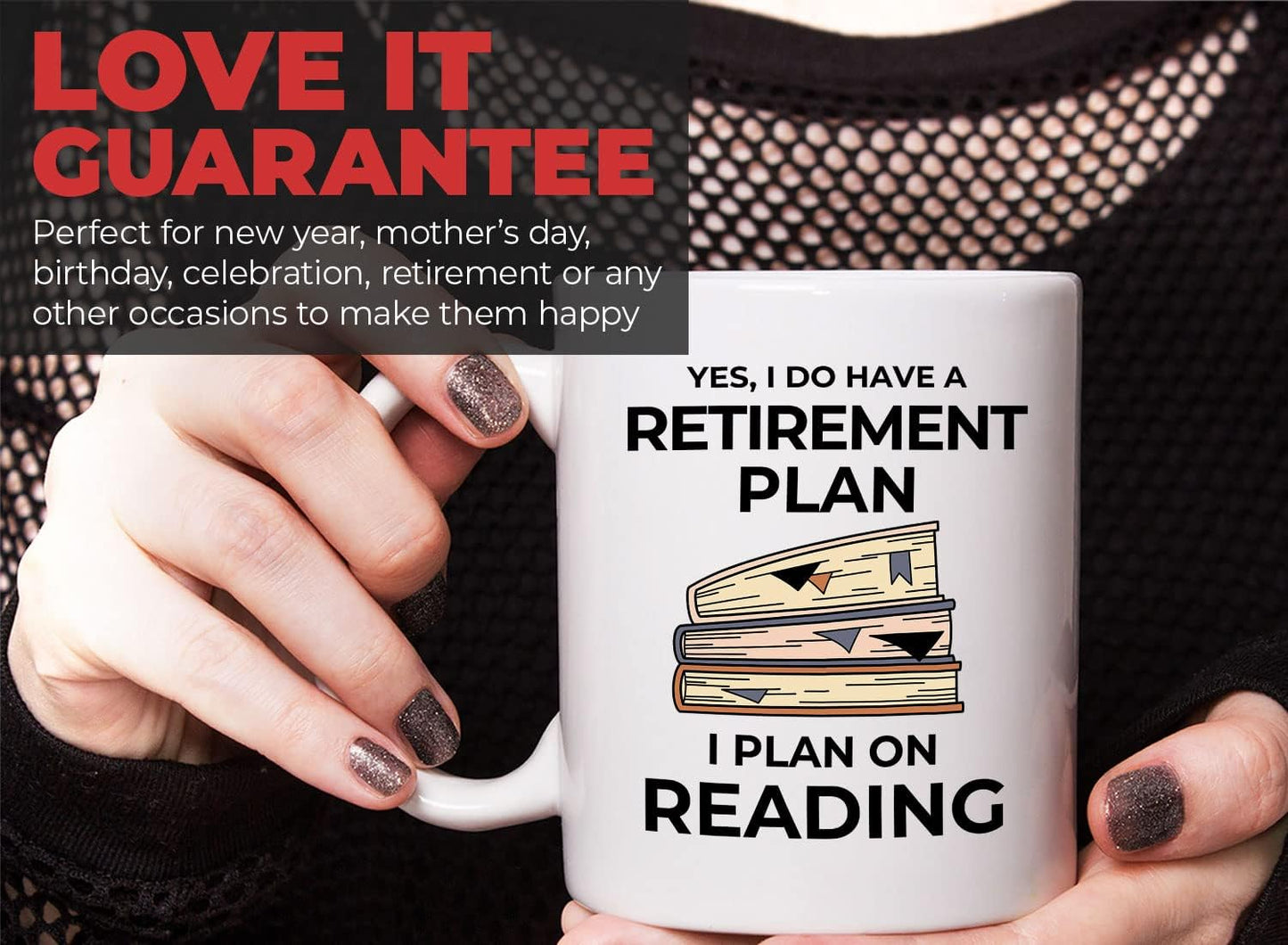 Bubble Hugs Book Lover Coffee Mug 11oz White - Retirement Plan Reading - Reading Retired Coworker Employee Retirement Reader Stack of Books Book Lover Bookish Novelist Librarian Writer