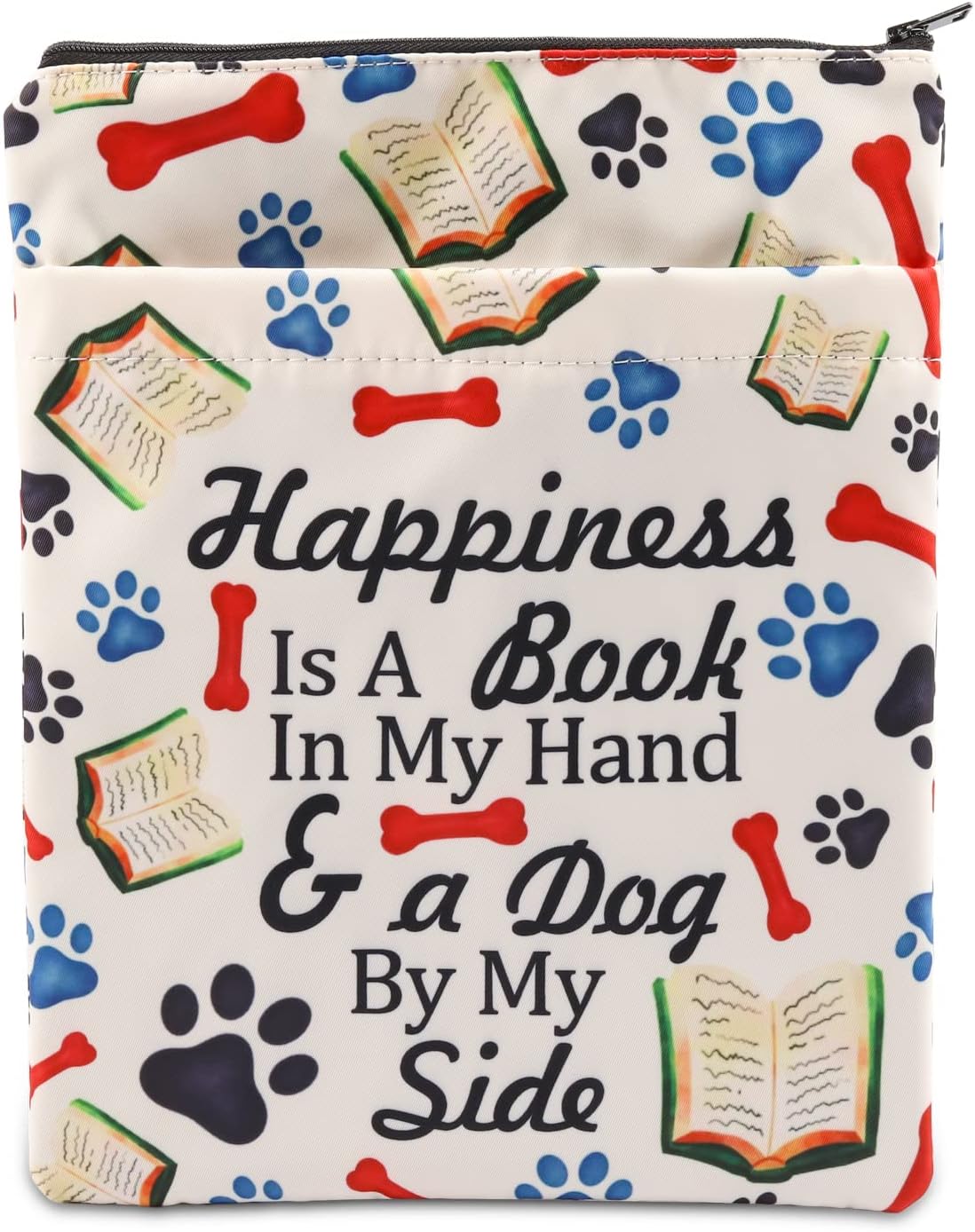 Book Lover Book Sleeve Dog Lover Gift Happiness is A Book in My Hand & a Dog by My Side Book Protector for Animal Lover (Happiness-B)