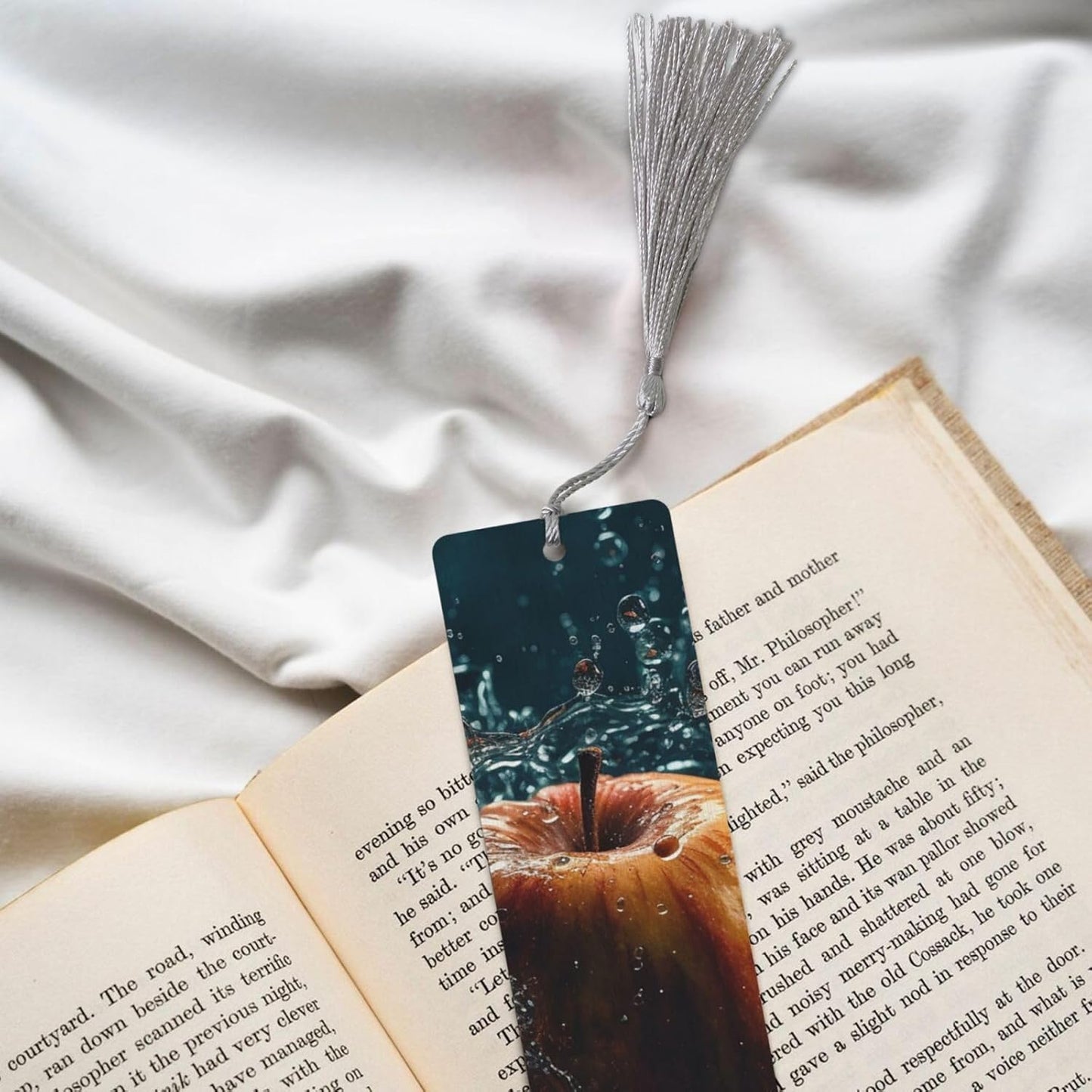 Fruits in Water Bookmarks Gifts for Women Men, Wooden Bookmarks for Book Lovers, Vintage Book Marks Ornaments with Tassel, Unique Personalized Reading Page Markers Gray