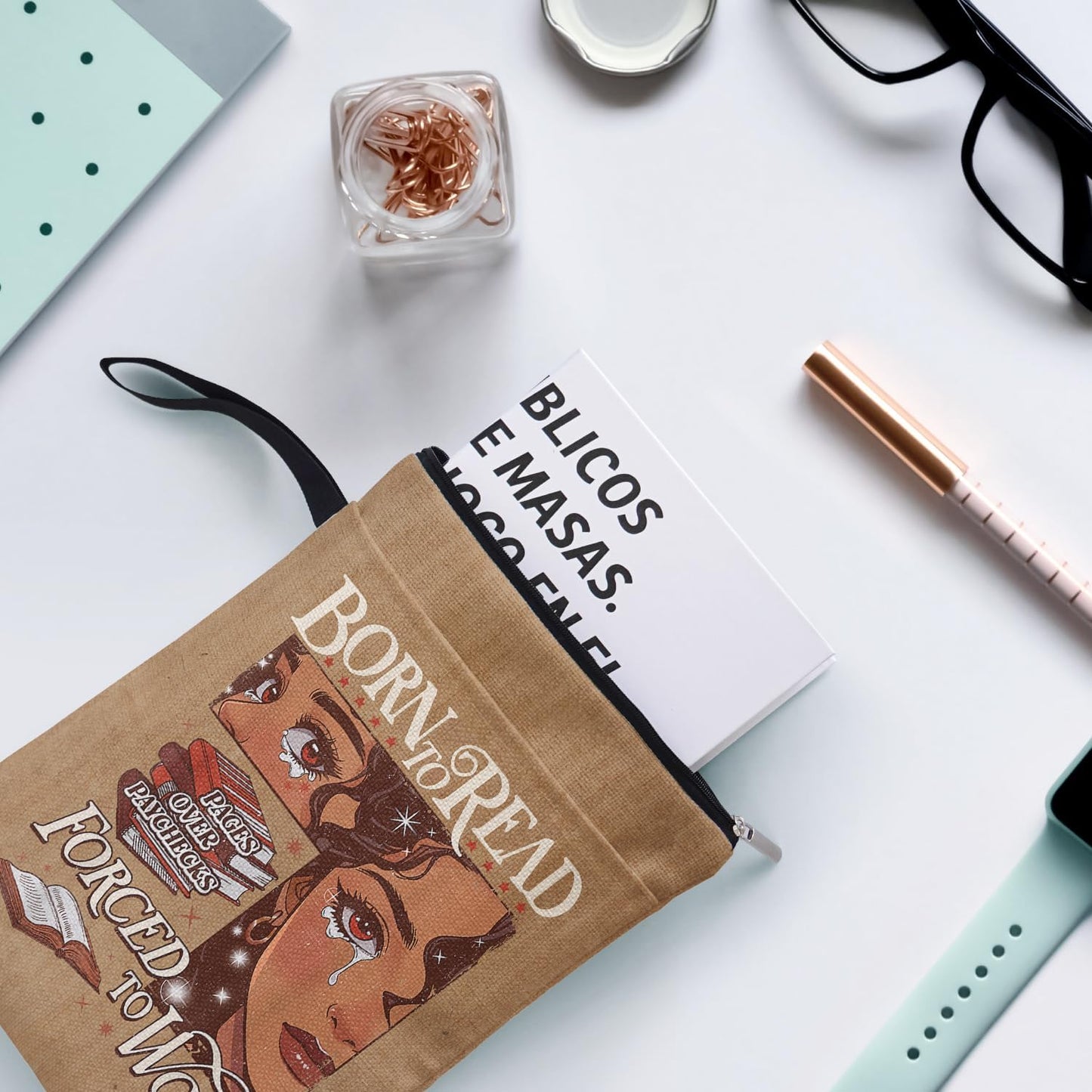 Born to Read Forced to Work Book Sleeve Pouch for Book Lovers Librarian, Black Girl Decor Gifts for Teacher Daughter Women, Bookish Group Club Book Cover Gifts 9x12 Inch