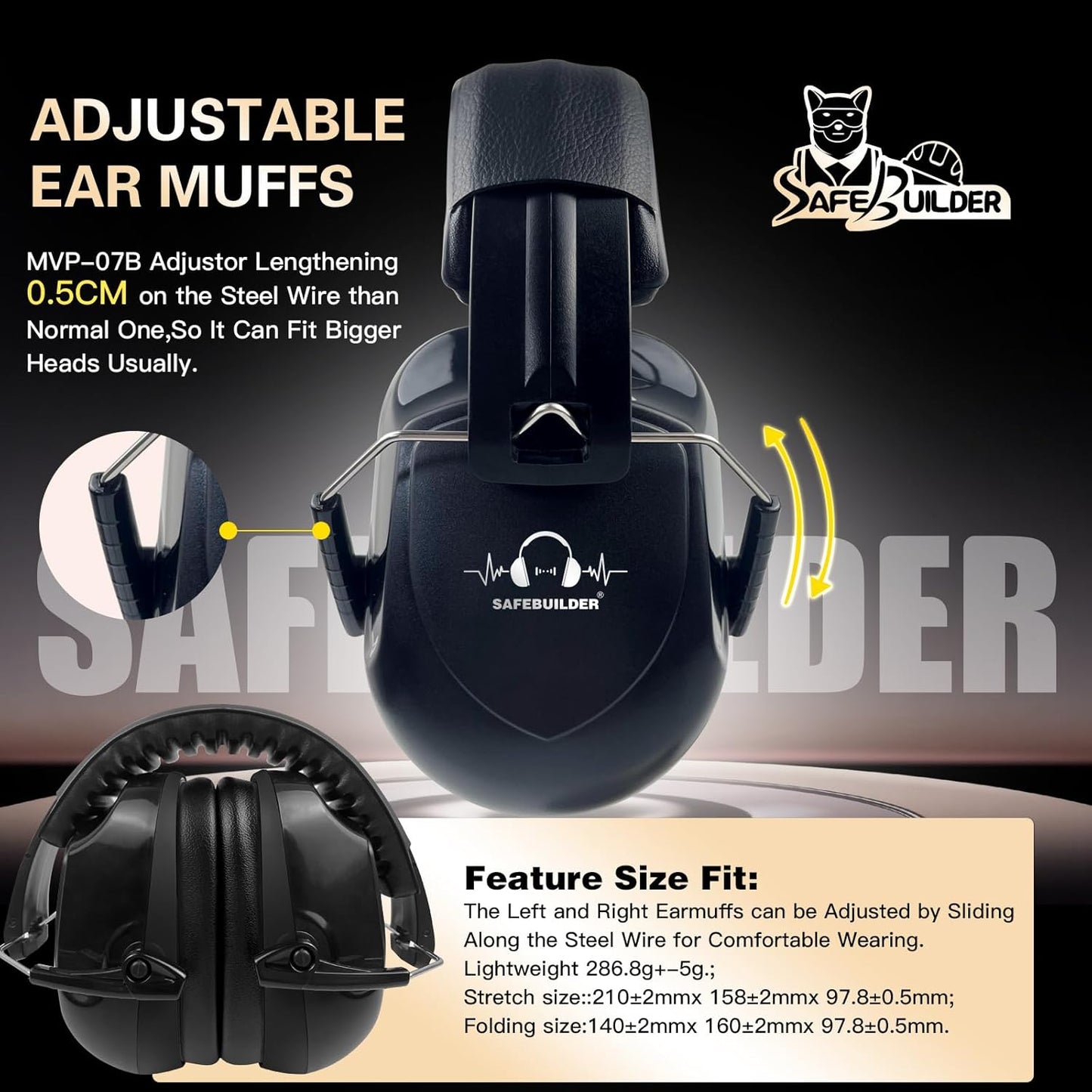 Ear Muffs Noise Reduction SNR 33dB Adjustable Lightweight Safety Earmuffs Sound Proof Noise Cancelling ANSI
