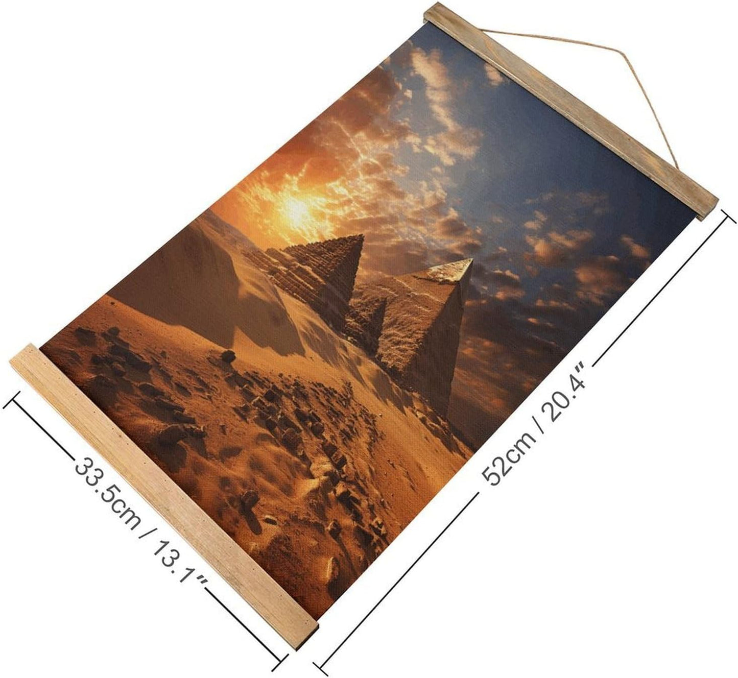 Vintage Egyptian Pyramids Poster with Wooden Frame Personalized Linen Hanging Scroll Painting Rustic Wall Hanging Illustrative Modern Artwork Decor for Home Living Room Bedroom Office