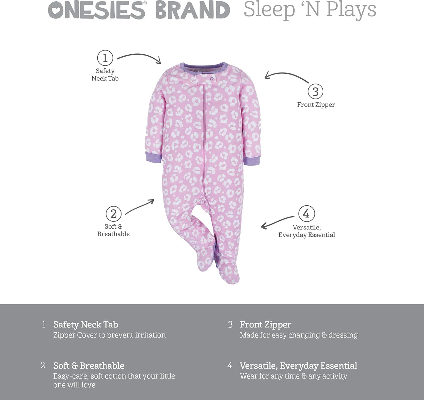 Onesies Brand Baby Girls' 4-pack Sleep 'N Play Footies Multi Pack