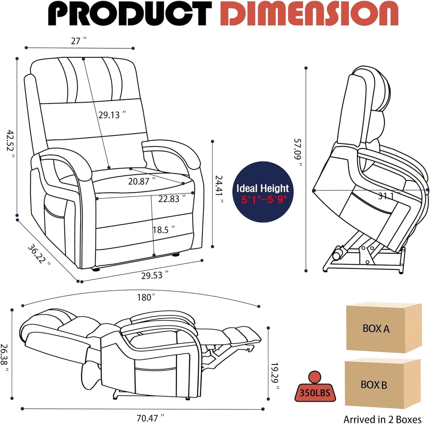 Oversized Power Lift Recliner Chair for Elderly, Dual Motor Electric Lift Chair Full Body Vibration Massage & Lumbar Heat, Solid Wood Armrests, Chenille Fabric Recliner Sofa with Lift Assist