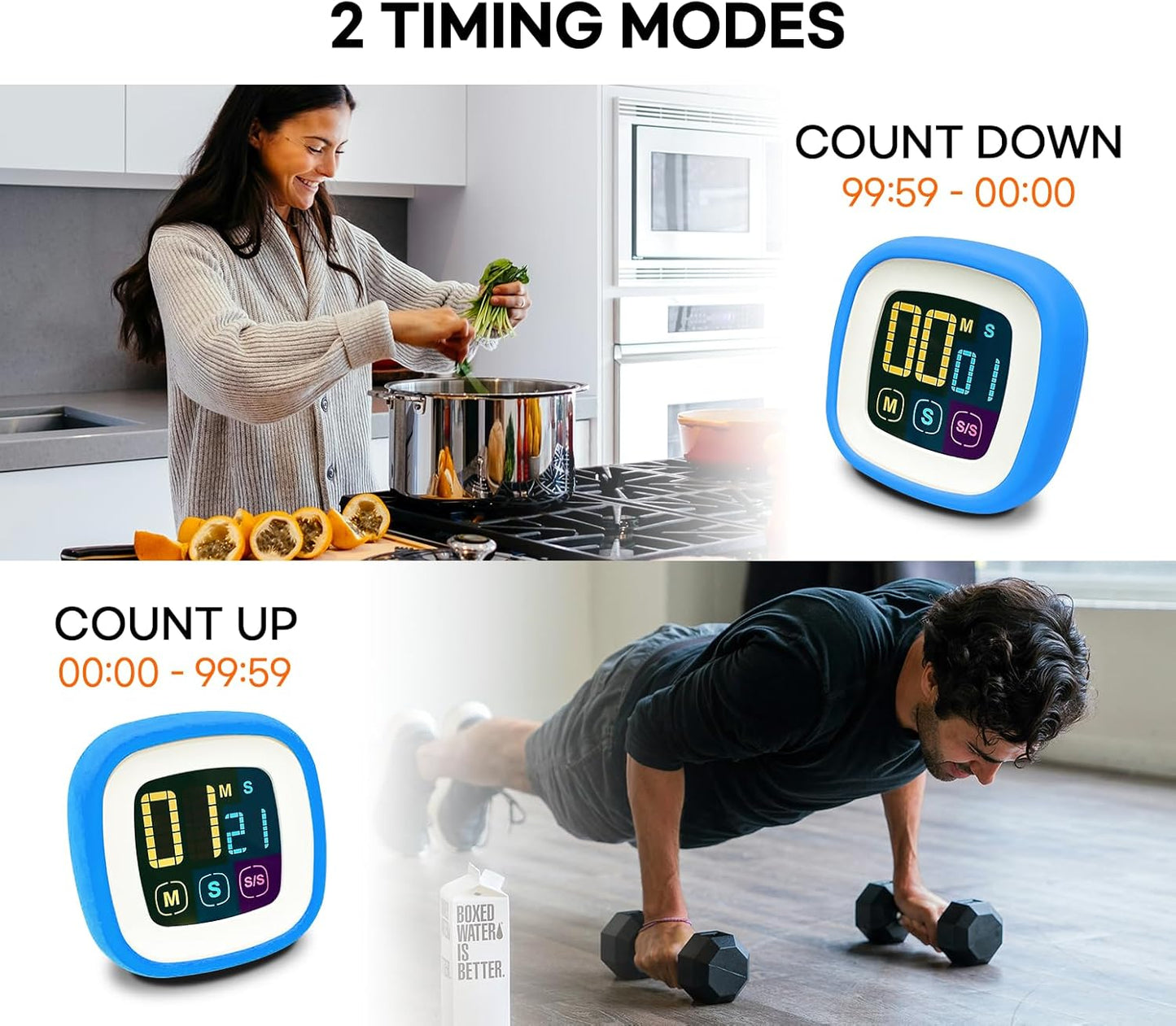 Digital Kitchen Timer (Protective Silicone Case) - Touch Control, Large Backlit LCD Display with Color Bold Digits, Magnetic Kickstand, Loud Alarm, Auto Memory, Countup/Countdown (Sky Blue)