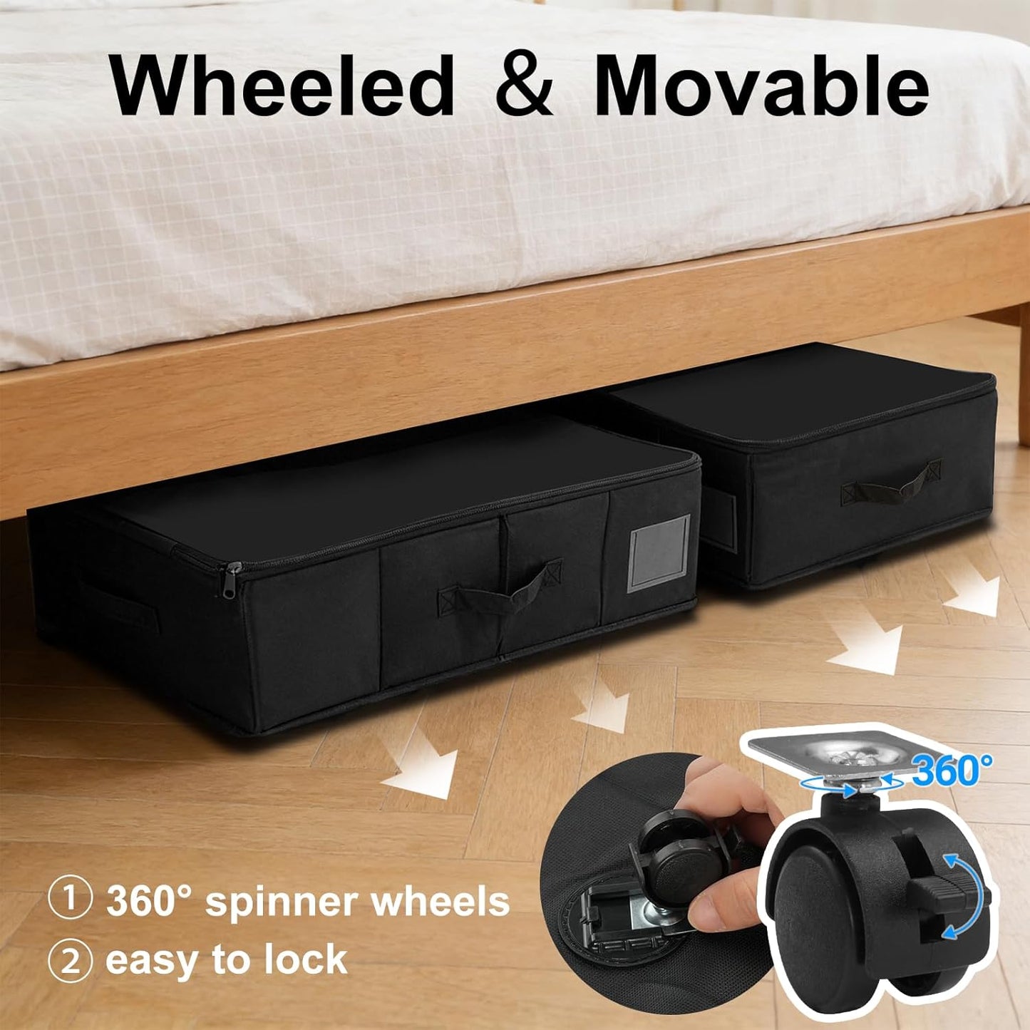 2Pack Under Bed Storage with Wheels, Under Bed Storage Containers with Label, Rolling Beneath the Bed Organizer Bins Drawer with Handles, Space Saving Design Basket for Clothes,Shoes,Books