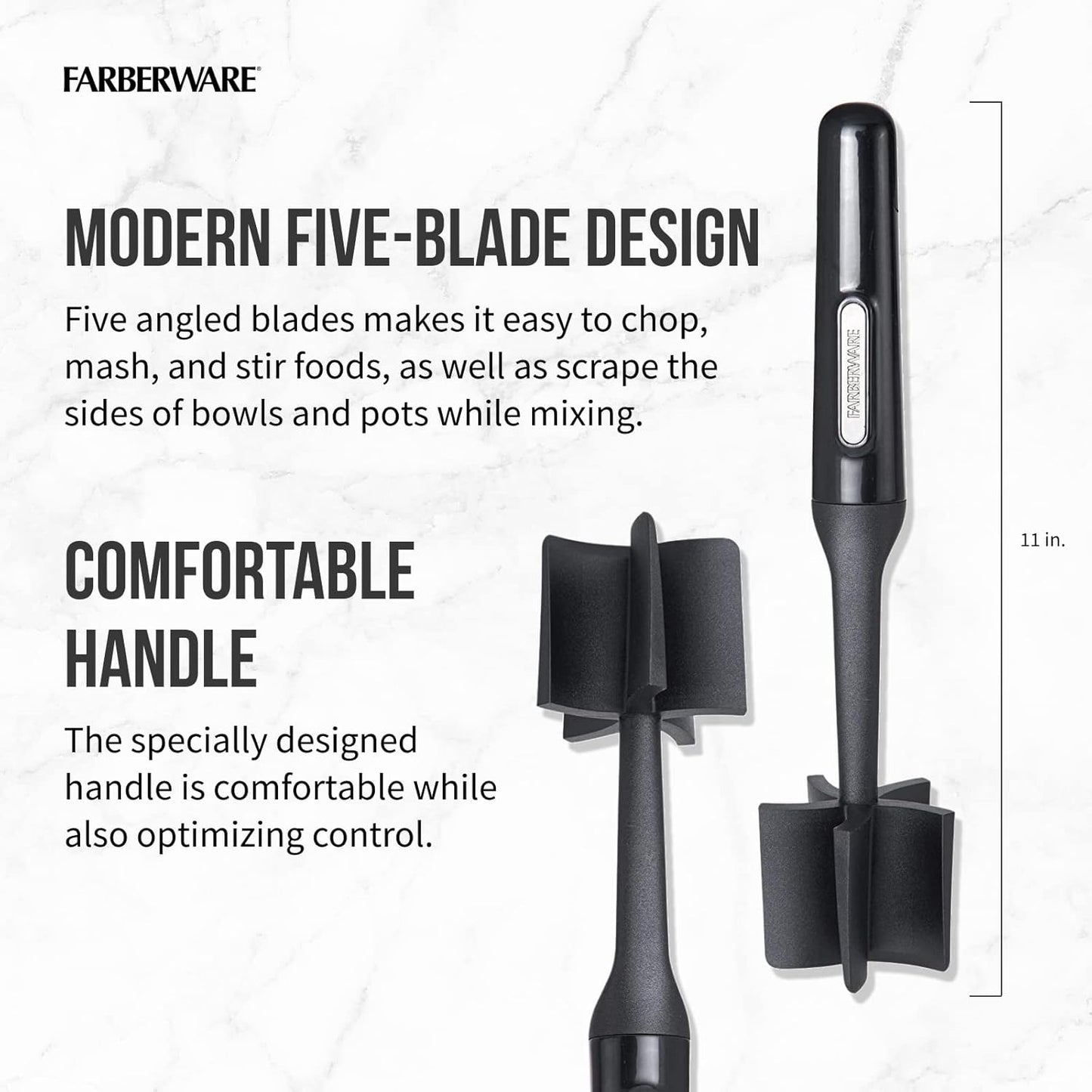 Farberware Meat Chopper and Potato Masher, Nylon Ground Beef Chopper Tool with 5 Blades, Heat-Resistant Meat Masher for Nonstick Pans, Dishwasher Safe, 10 Inches