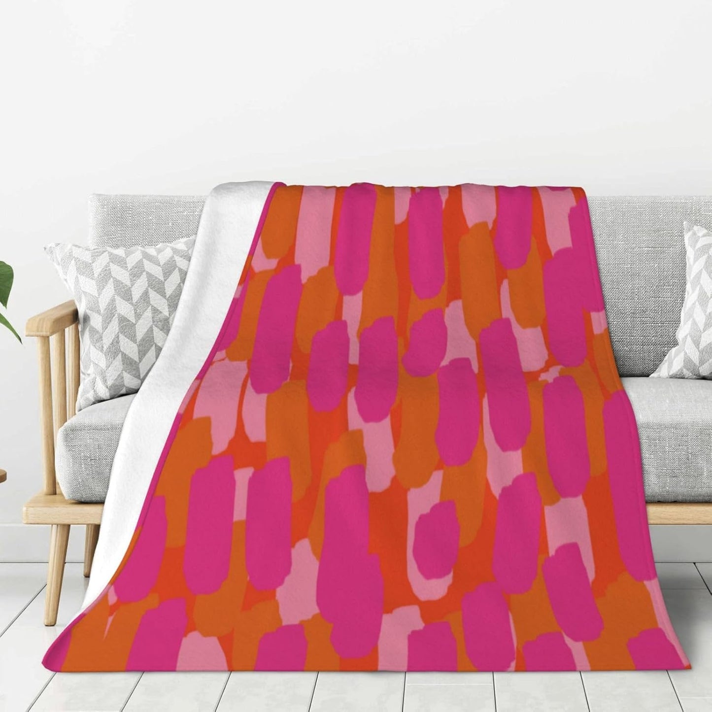 Fleece Throw Blanket for Couch Pink and Orange Paint Lightweight Warm Soft Cozy Flannel Blankets for Girls Women for Bed Sofa 50" x 60"