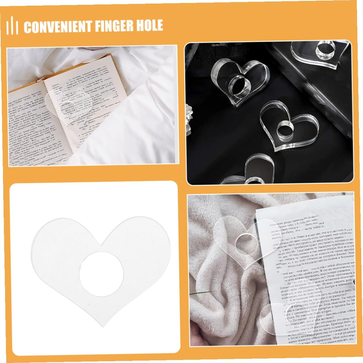 PRETYZOOM 4pcs Acrylic Heart-Shaped Thumb Reading Aid Book Page Holders Small Size Finger Bookmark for Teachers and Avid Readers